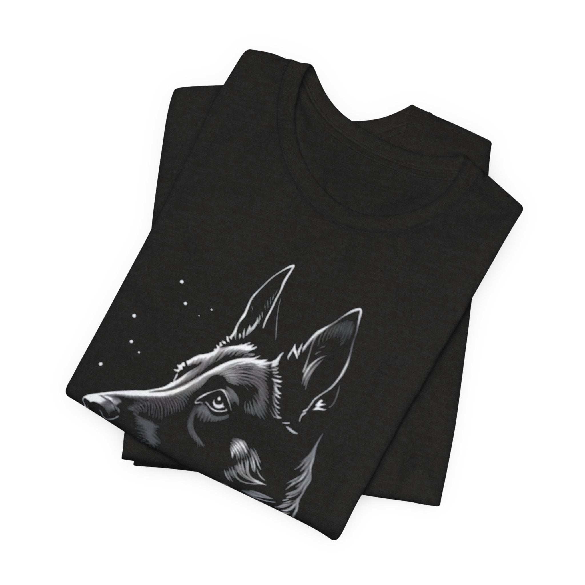 German Shepherd Portrait T-Shirt — Detailed Monochrome Dog Tee