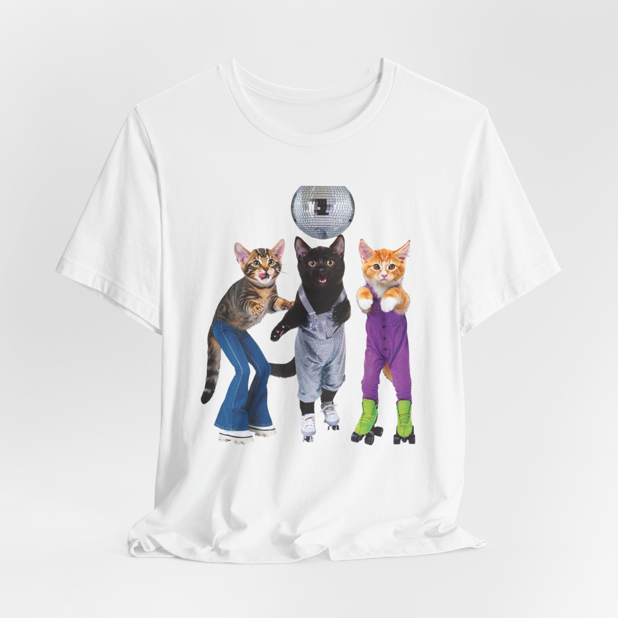 Disco Roller Cats T-Shirt | Three Cats on Roller Skates with Disco Ball