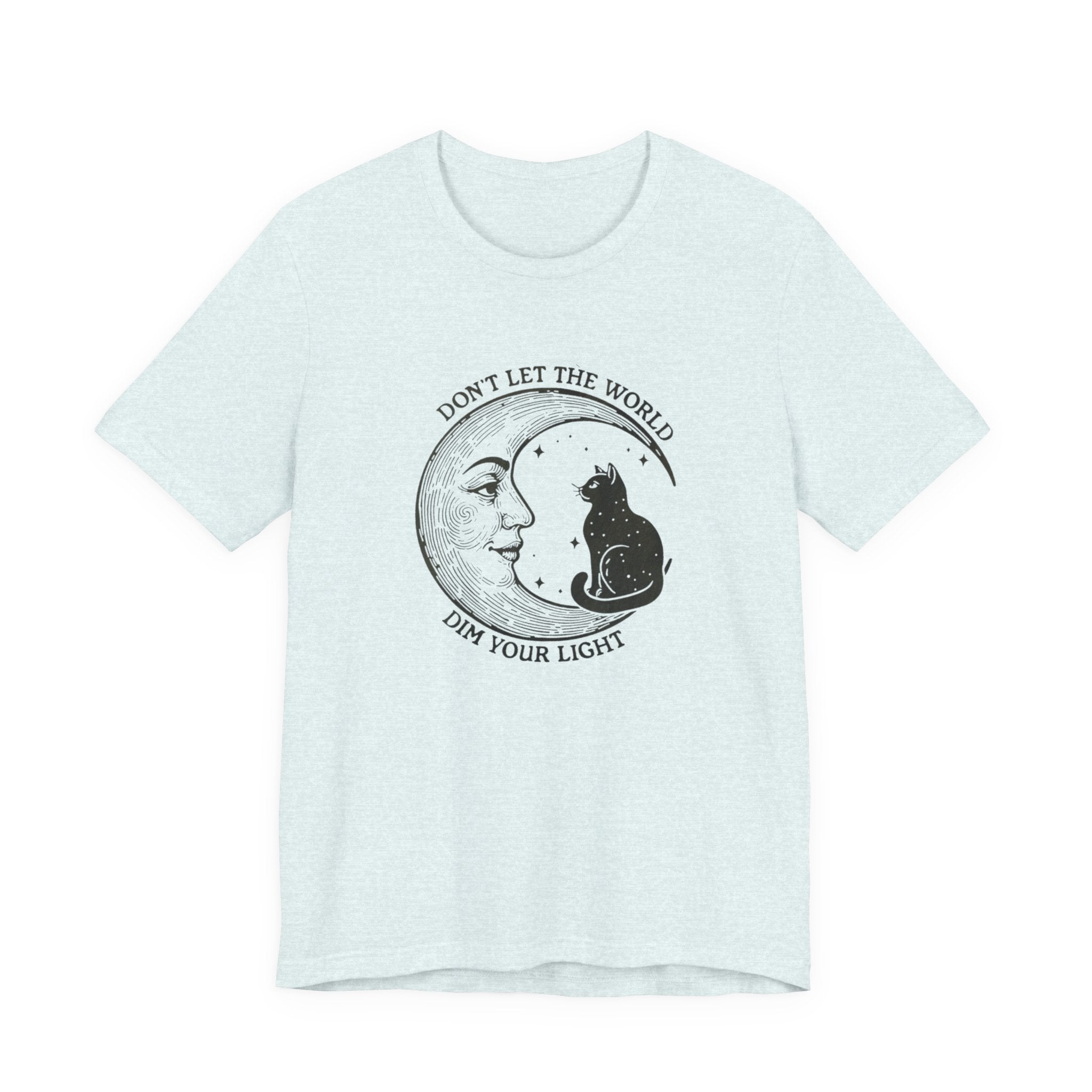 Celestial Cat Tee with Inspirational Quote, Unisex Tee, Moon and Cat Shirt, Witchy Apparel, Gift for Cat Lovers