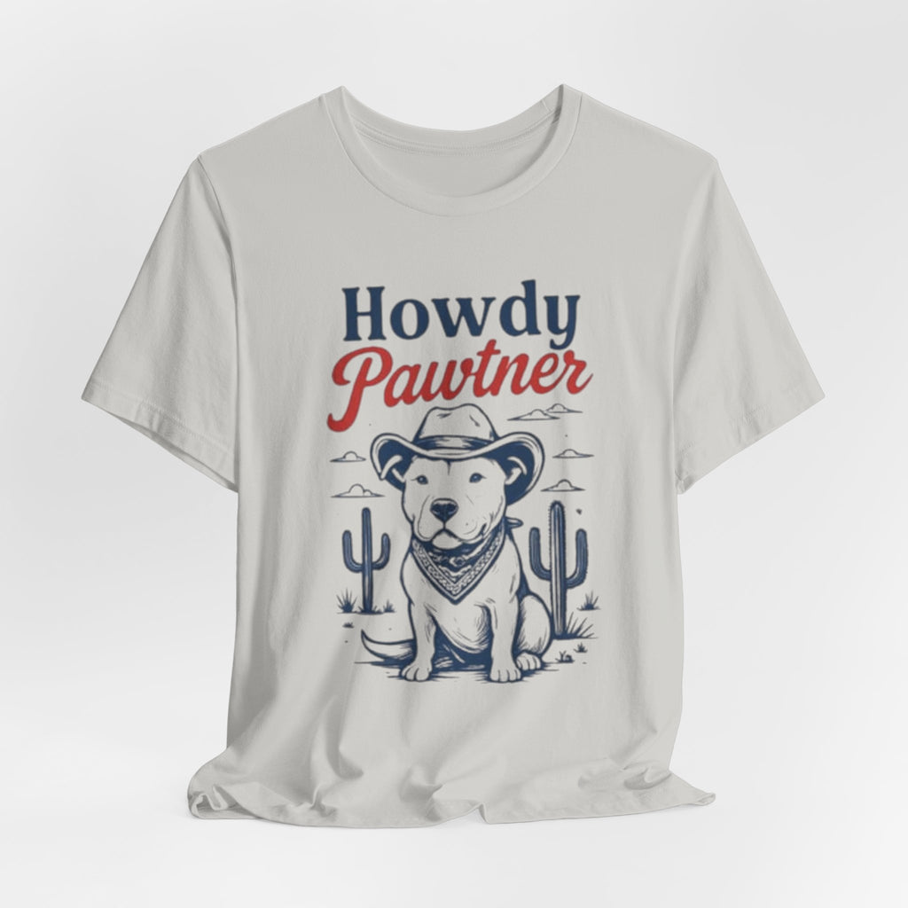 Howdy Pawtner Dog Cowboy Tee | Pit bull tee,Western Cactus Puppy Illustration