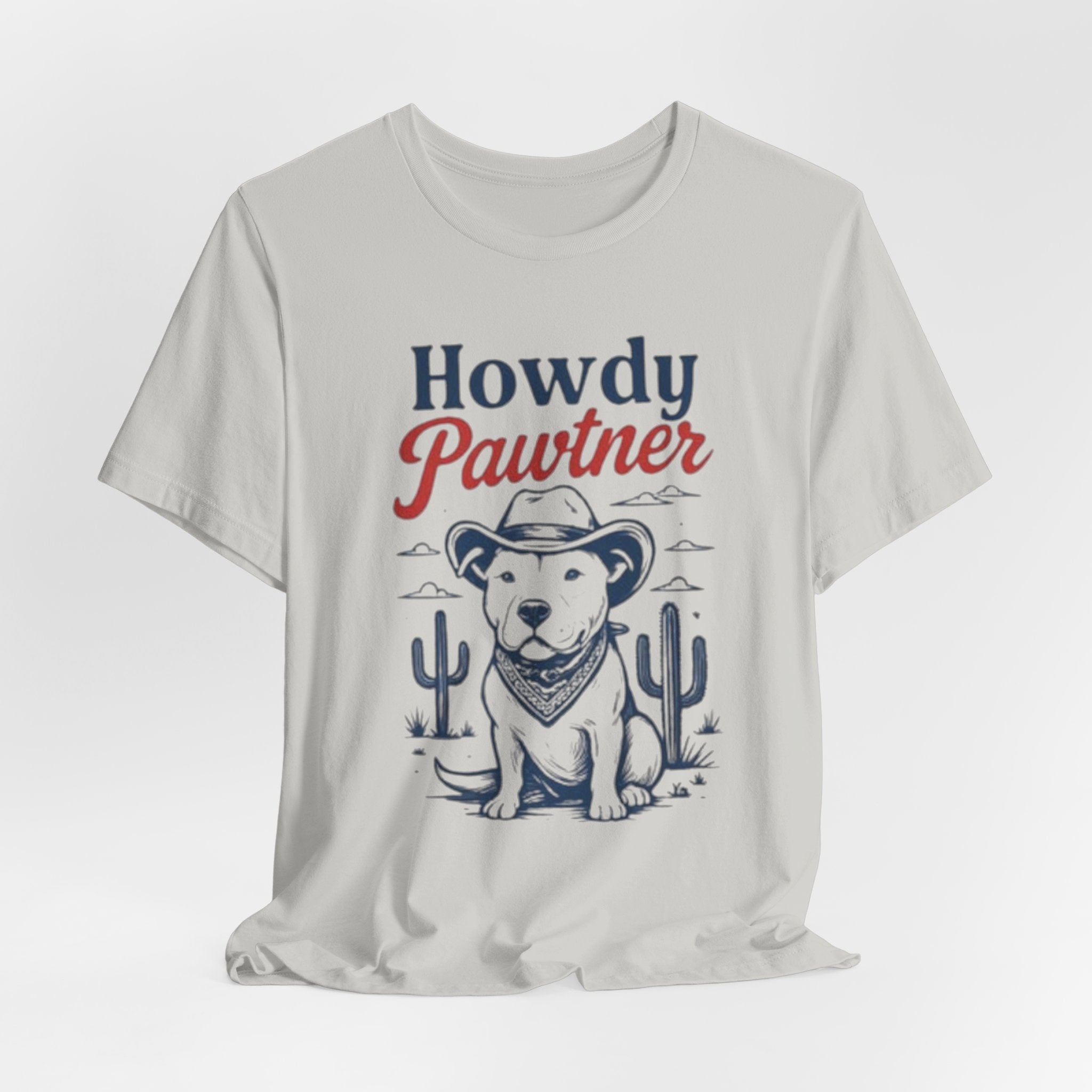 Howdy Pawtner Dog Cowboy Tee | Pit bull tee,Western Cactus Puppy Illustration