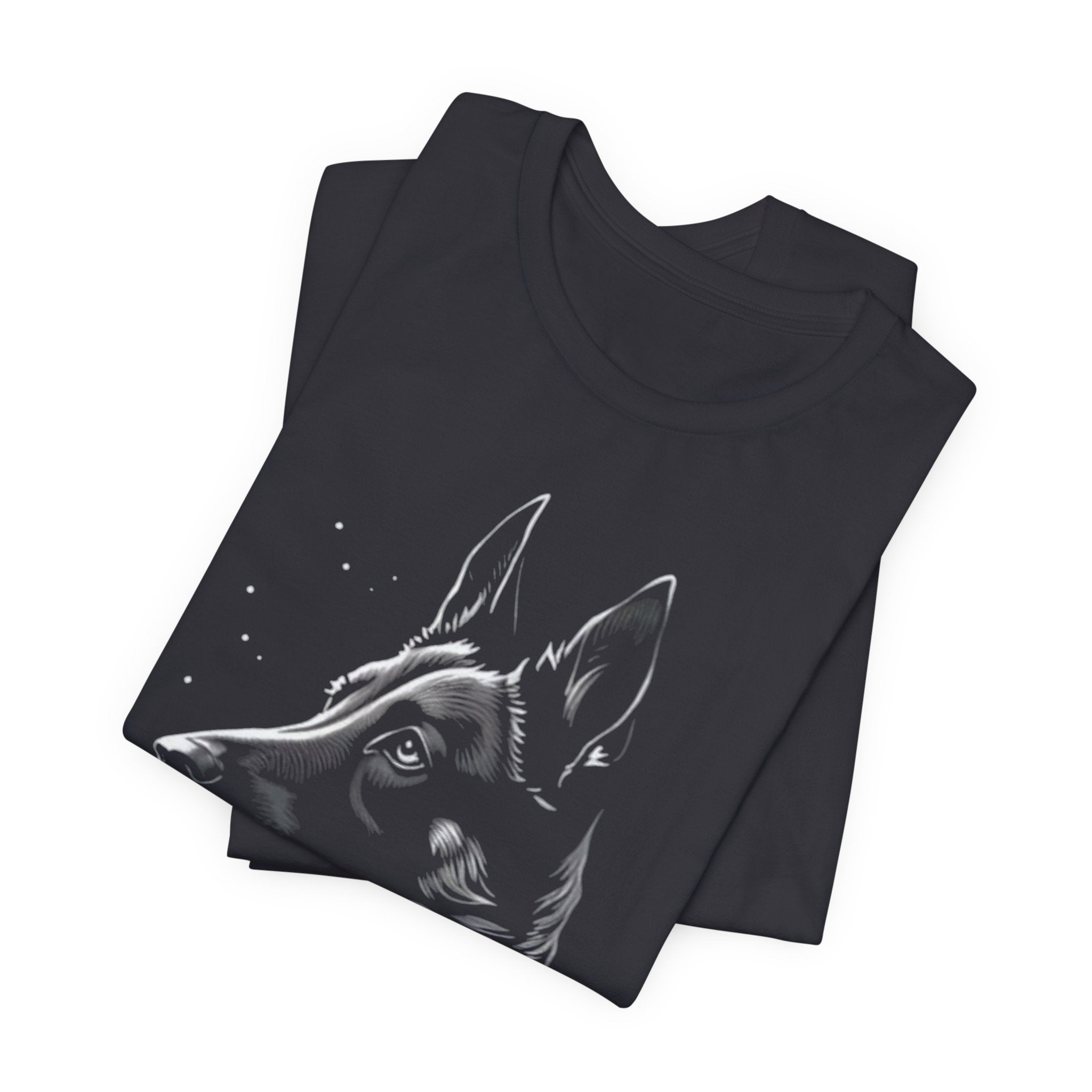 German Shepherd Portrait T-Shirt — Detailed Monochrome Dog Tee