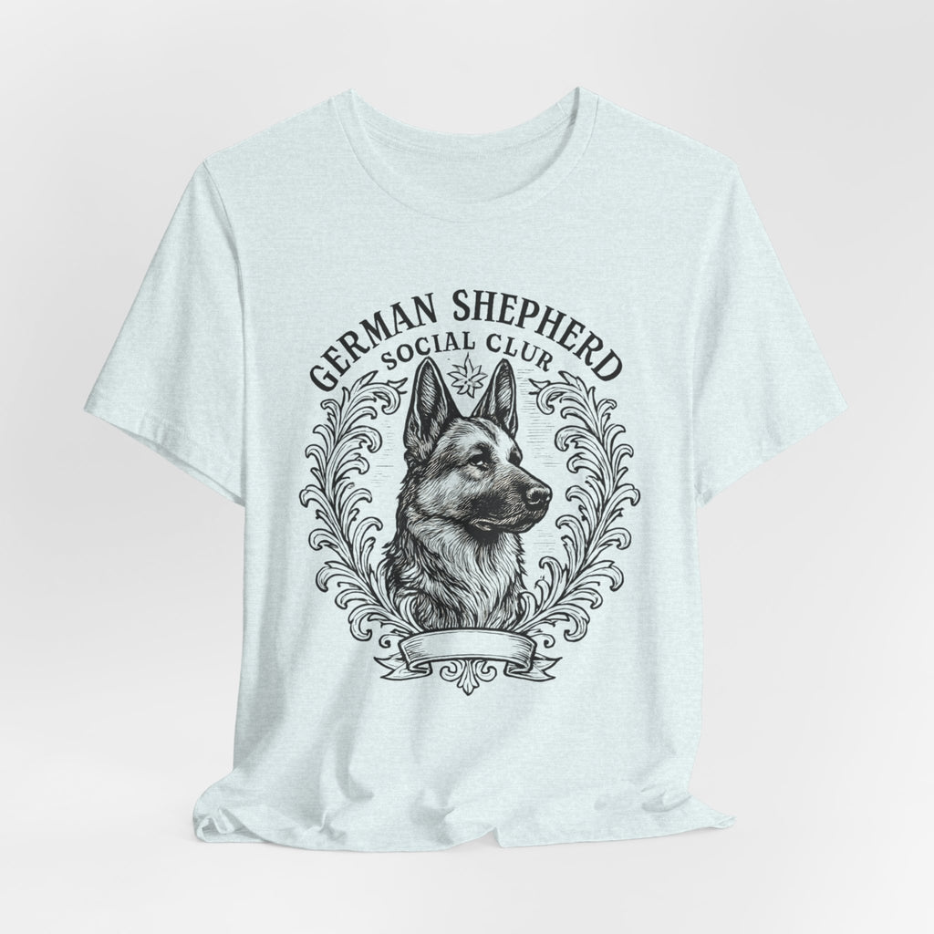 German Shepherd Social Club Tee - Unisex Short Sleeve Shirt for Dog Lovers, Pet Gift, Casual Wear, Canine Enthusiast Apparel