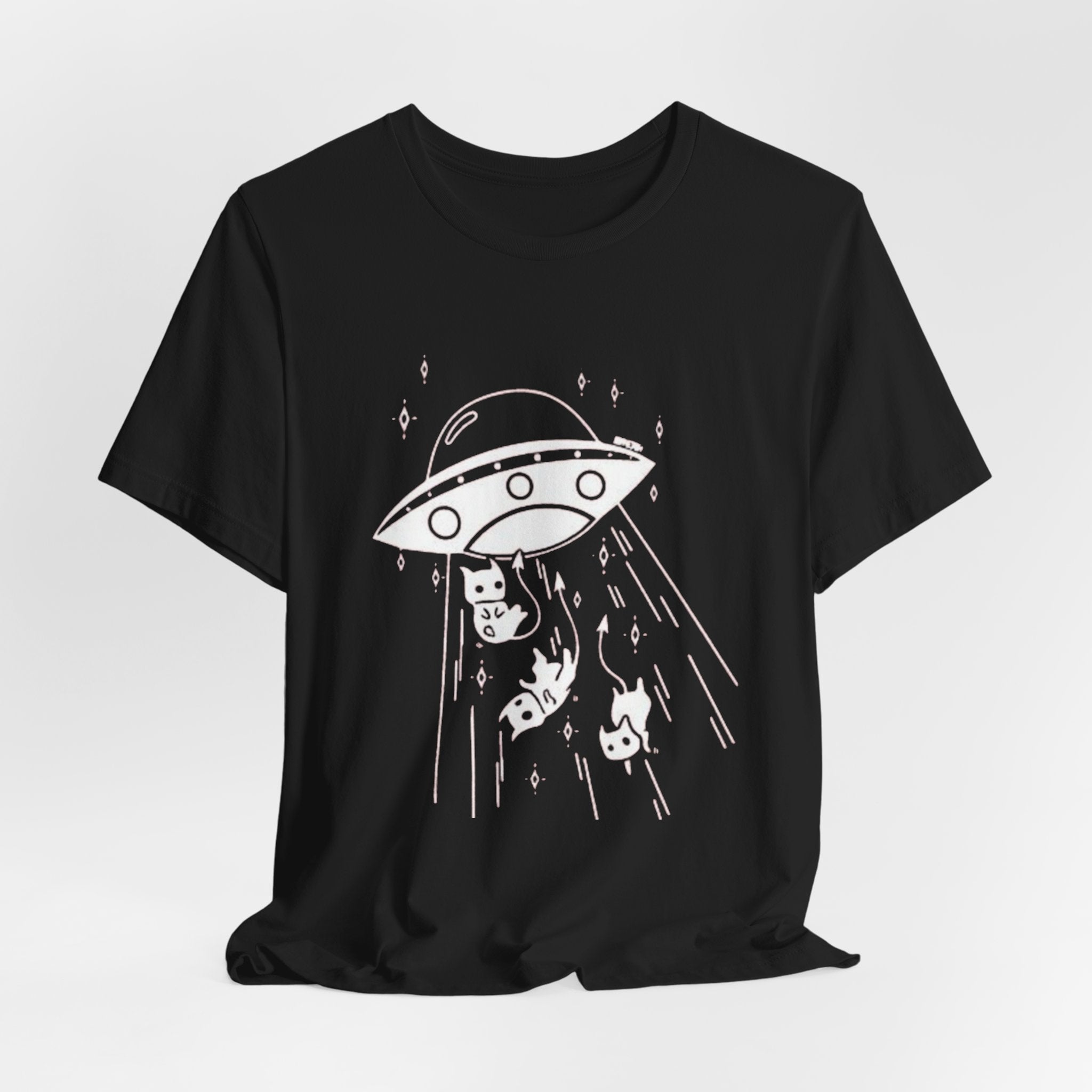 Alien cat abduction tee, Celestial Hand Line Art Tee | Minimal Mystic Illustration, White T-Shirt
