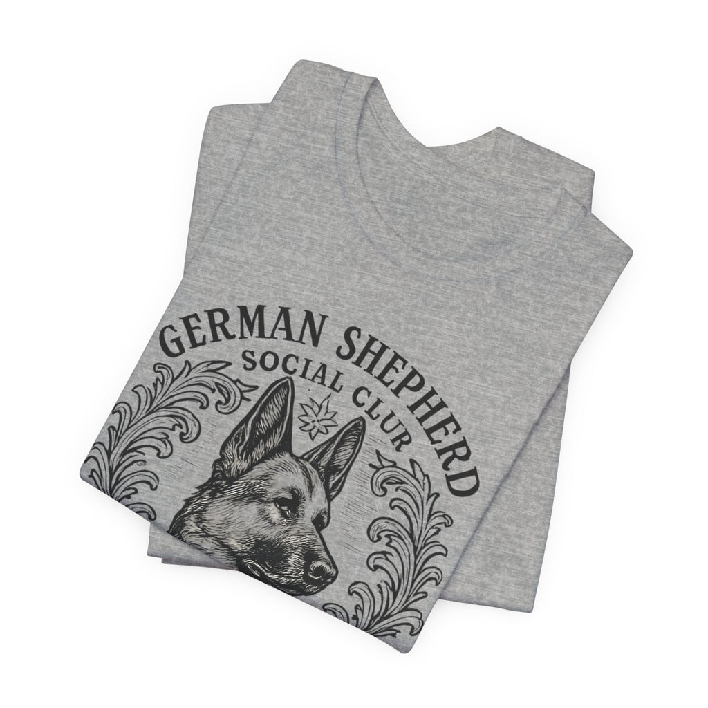 German Shepherd Social Club Tee - Unisex Short Sleeve Shirt for Dog Lovers, Pet Gift, Casual Wear, Canine Enthusiast Apparel