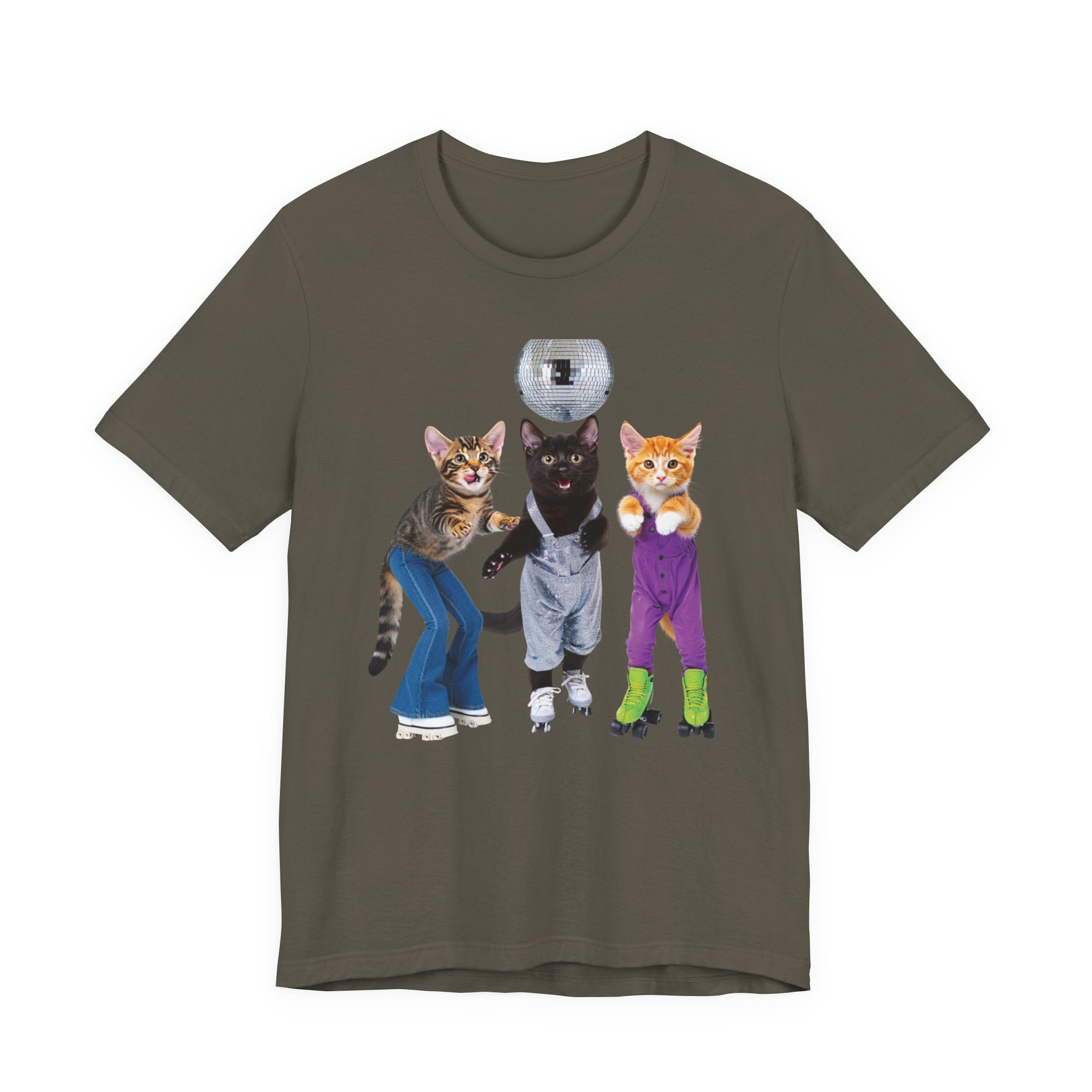 Disco Roller Cats T-Shirt | Three Cats on Roller Skates with Disco Ball