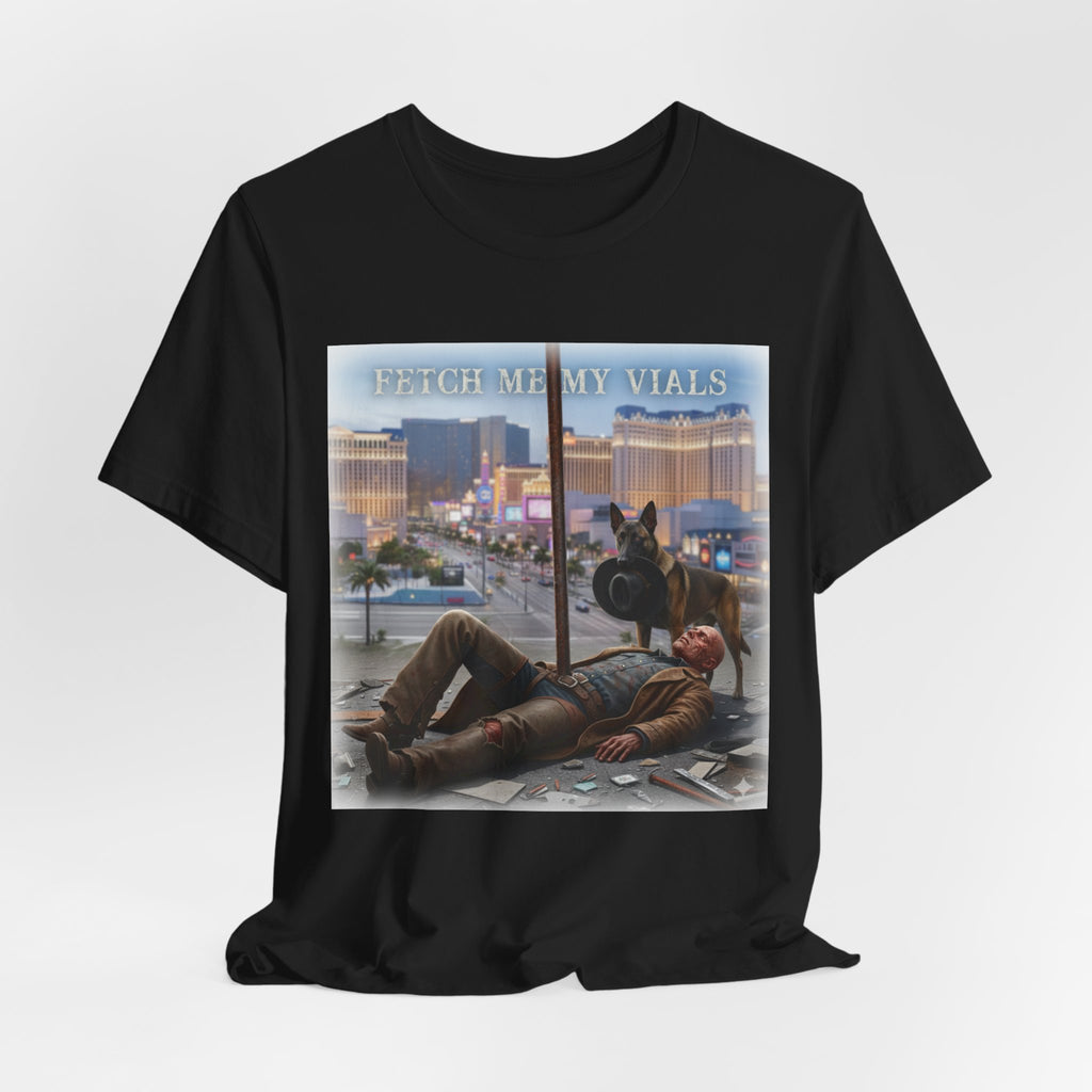 Fetch me my vials, Fallout Tee, Street Scene Graphic Tee — "Fetch Me My Vials" Retro Vegas Art Shirt