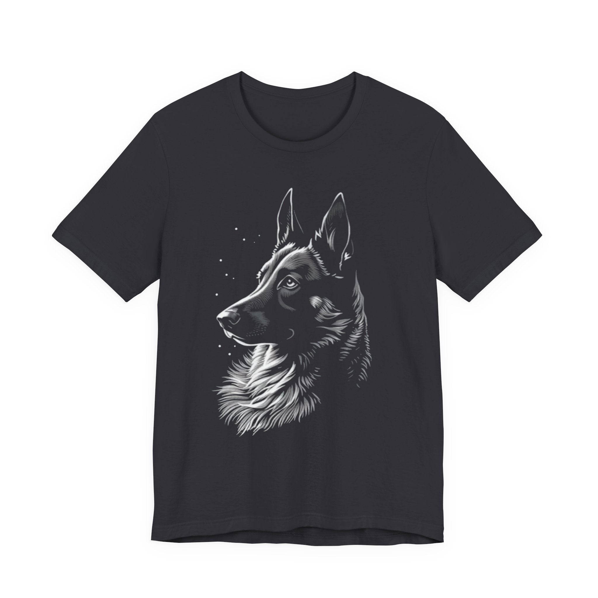 German Shepherd Portrait T-Shirt — Detailed Monochrome Dog Tee