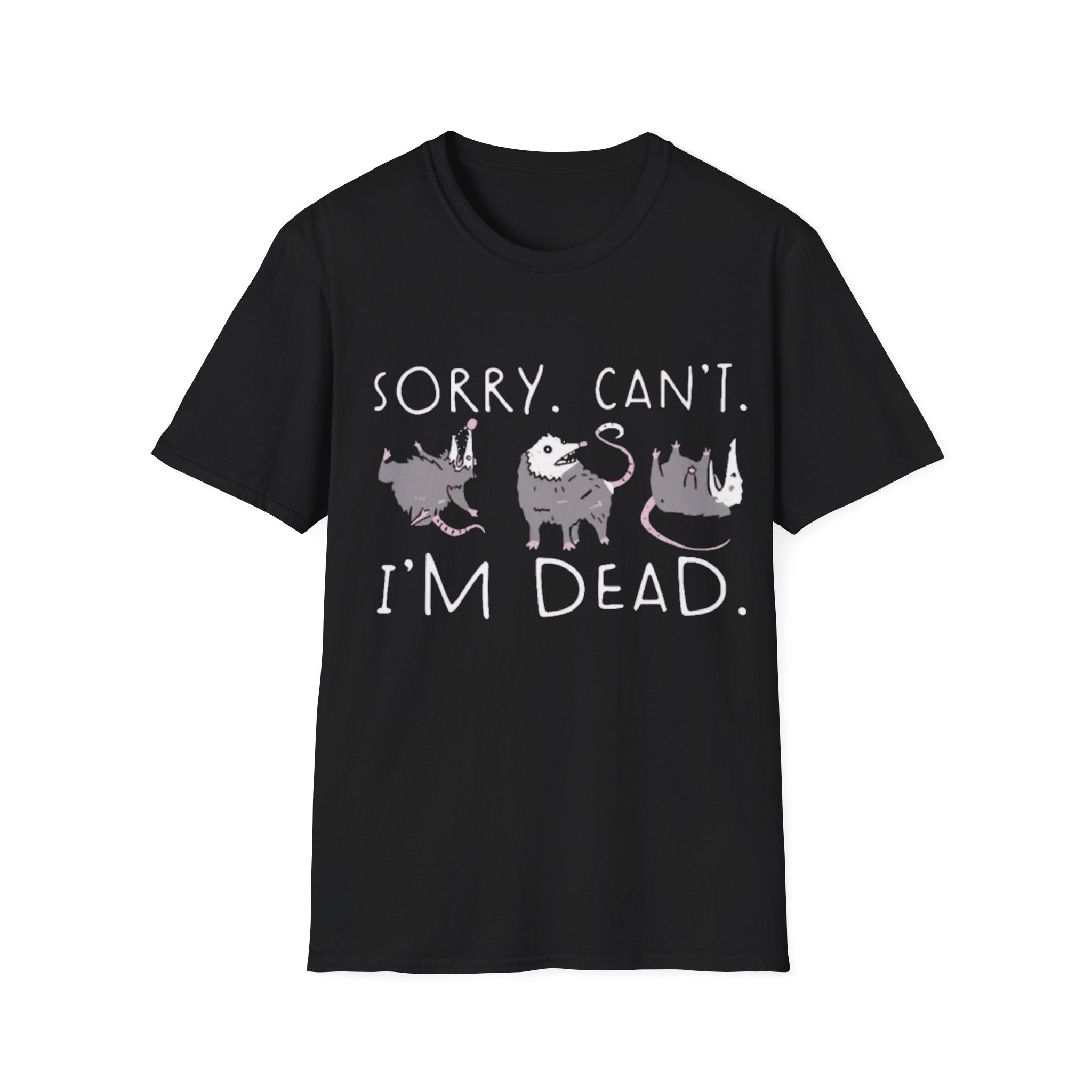 Sorry Can't I'm Dead Opossum T-Shirt | Goth Cat Illustration, Humorous Halloween Tee