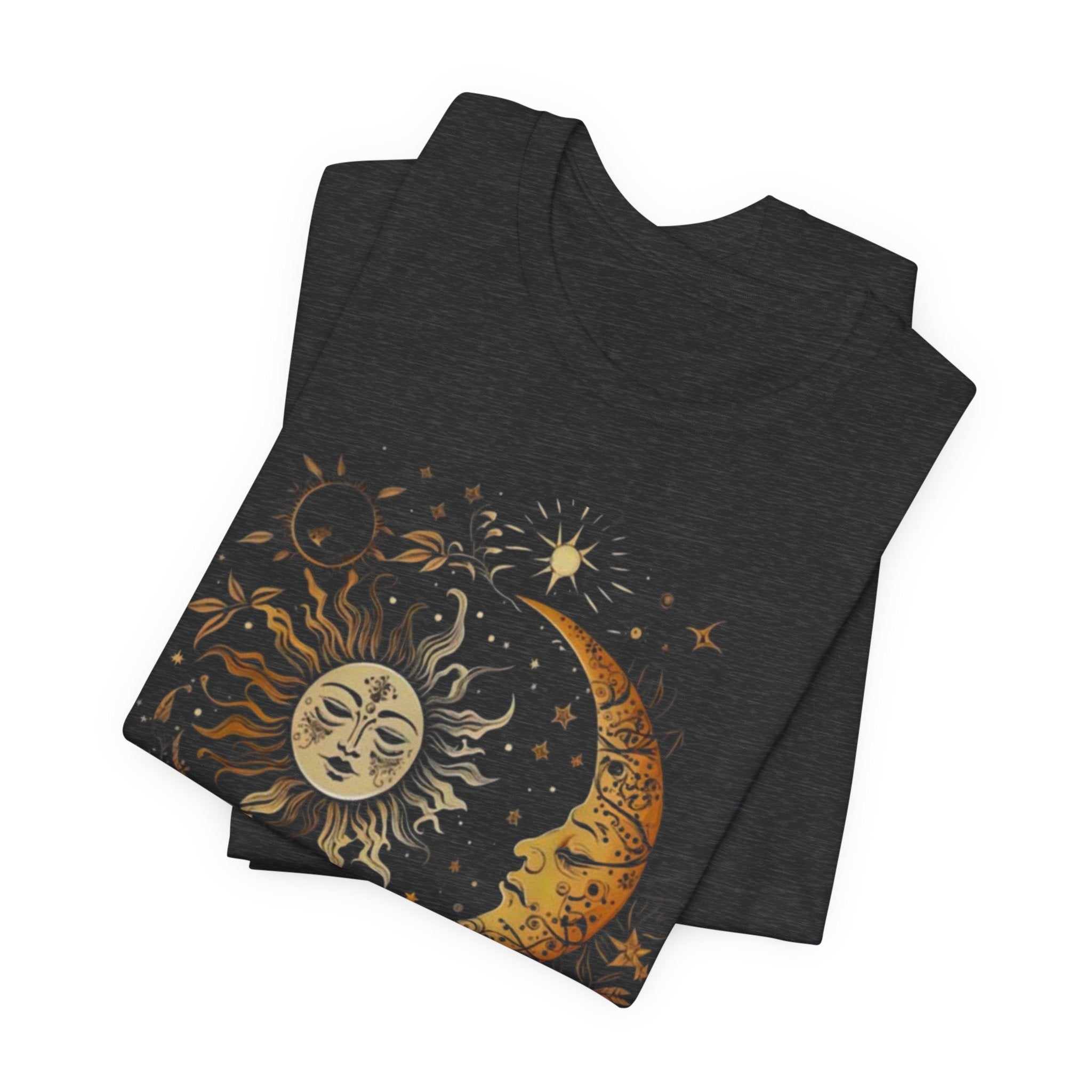 Celestial Sun and Moon Tee, Unisex Short Sleeve T-Shirt, Astrology Shirt, Gift for Astronomers, Cosmic Design Tee