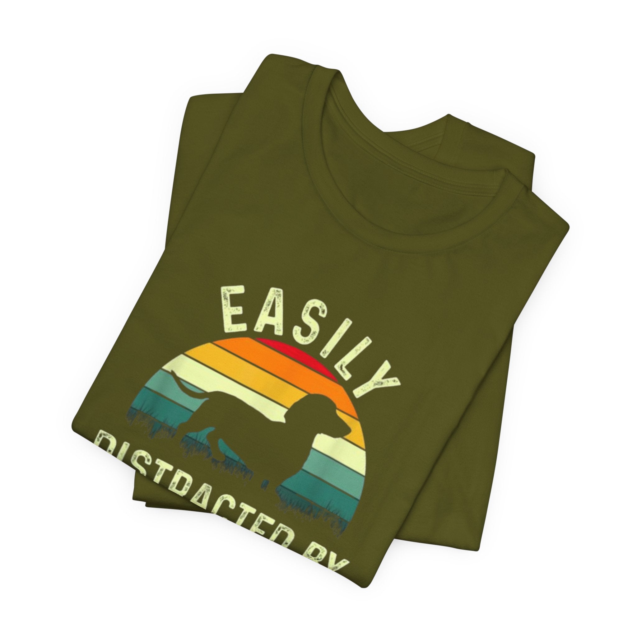 Easily Distracted By Weiners T-Shirt | Dachshund Retro Sunset Tee