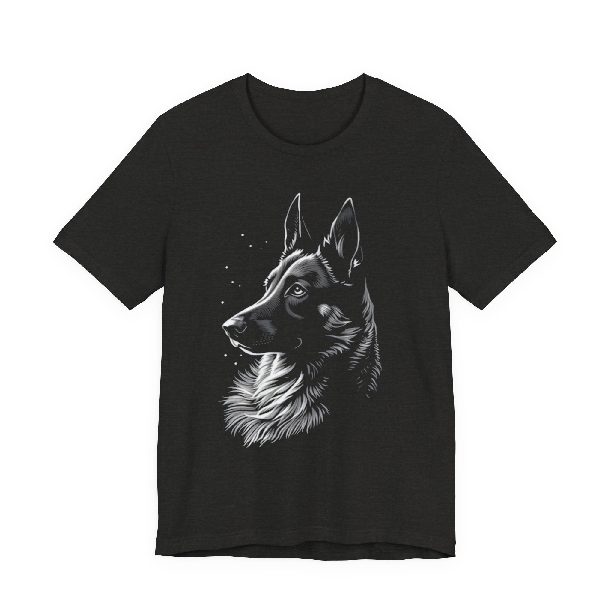 German Shepherd Portrait T-Shirt — Detailed Monochrome Dog Tee