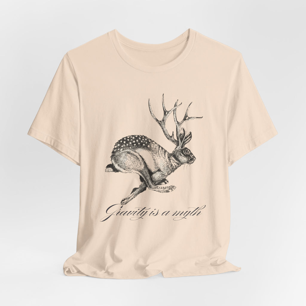 Gravity is a myth tee| hand -Drawn Jackalope Art, Script Motto