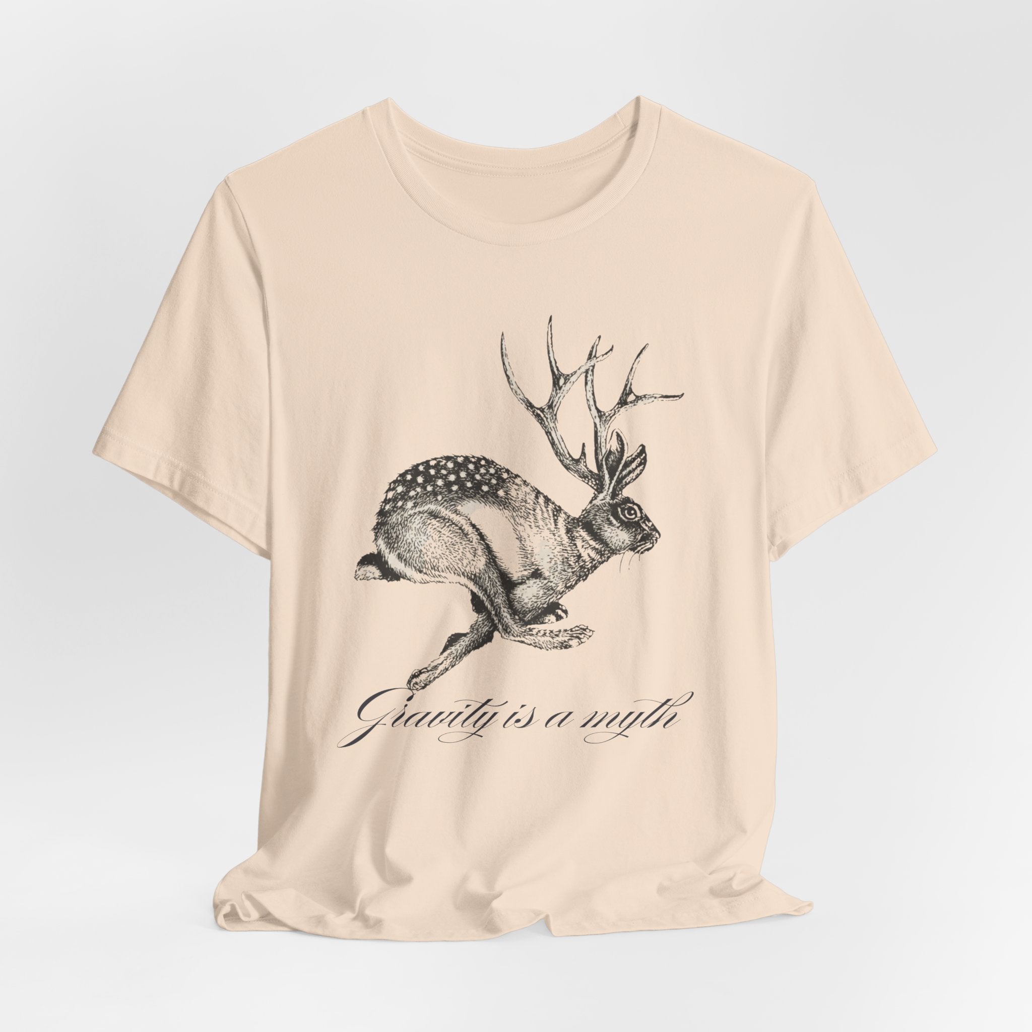 Gravity is a myth tee| hand -Drawn Jackalope Art, Script Motto
