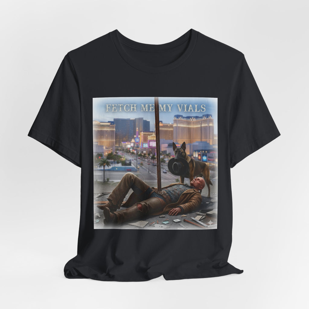 Fetch me my vials, Fallout Tee, Street Scene Graphic Tee — "Fetch Me My Vials" Retro Vegas Art Shirt