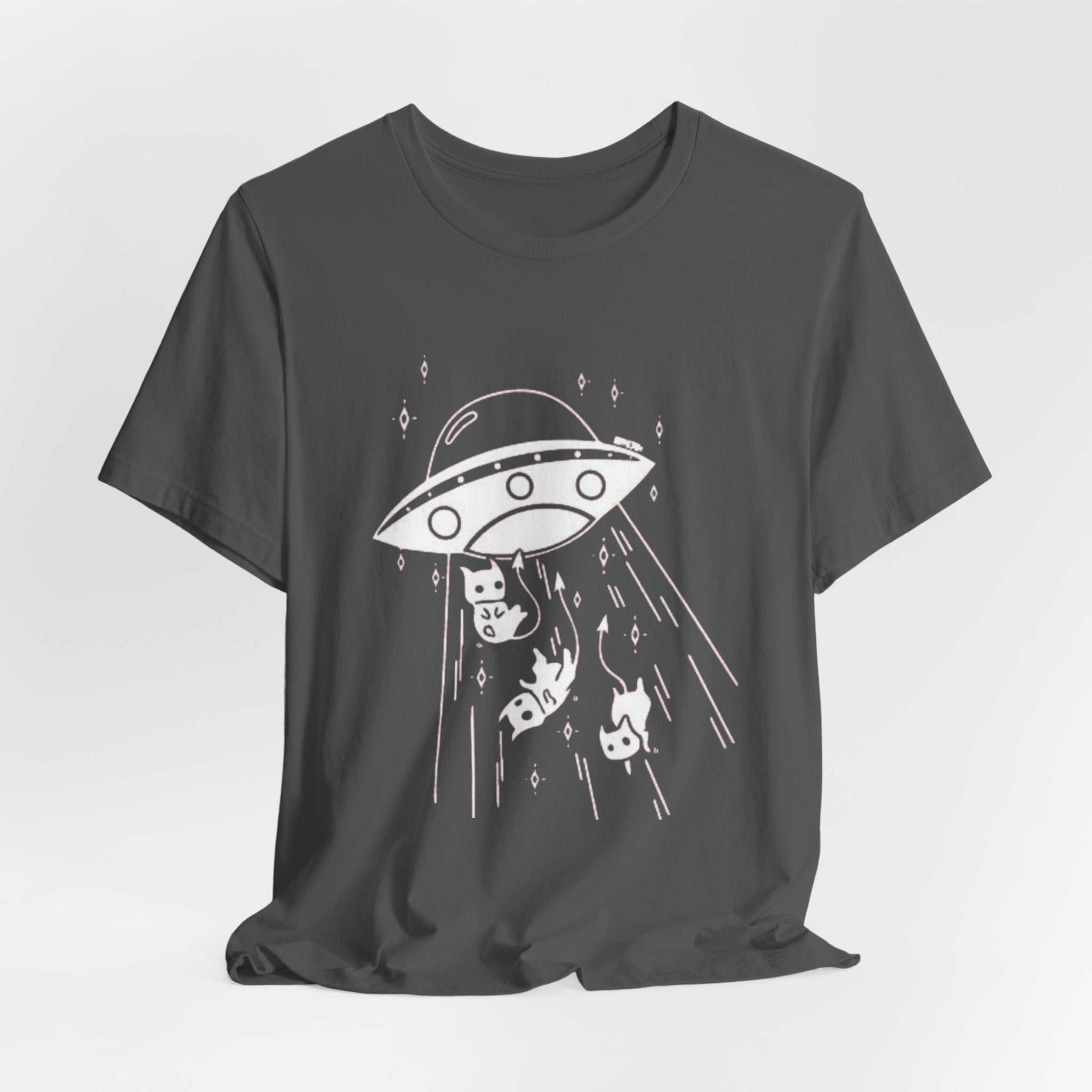 Alien cat abduction tee, Celestial Hand Line Art Tee | Minimal Mystic Illustration, White T-Shirt