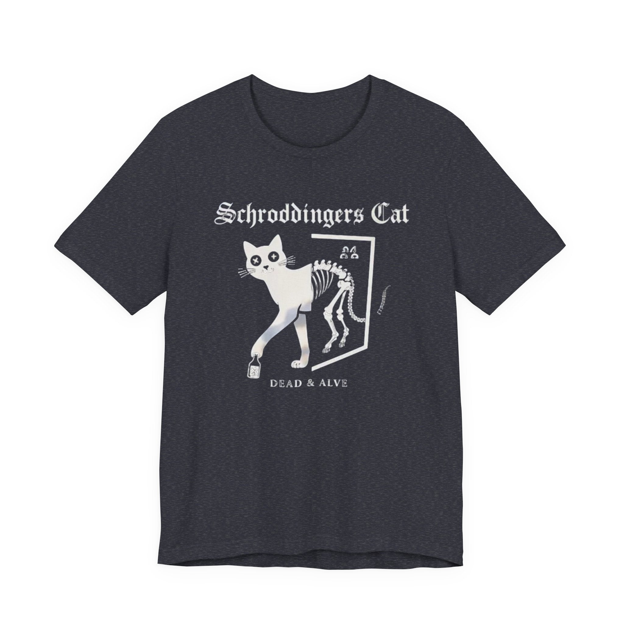 Schrodingers Cat skeleton illustration T-Shirt | Dead & Alive cat science tee