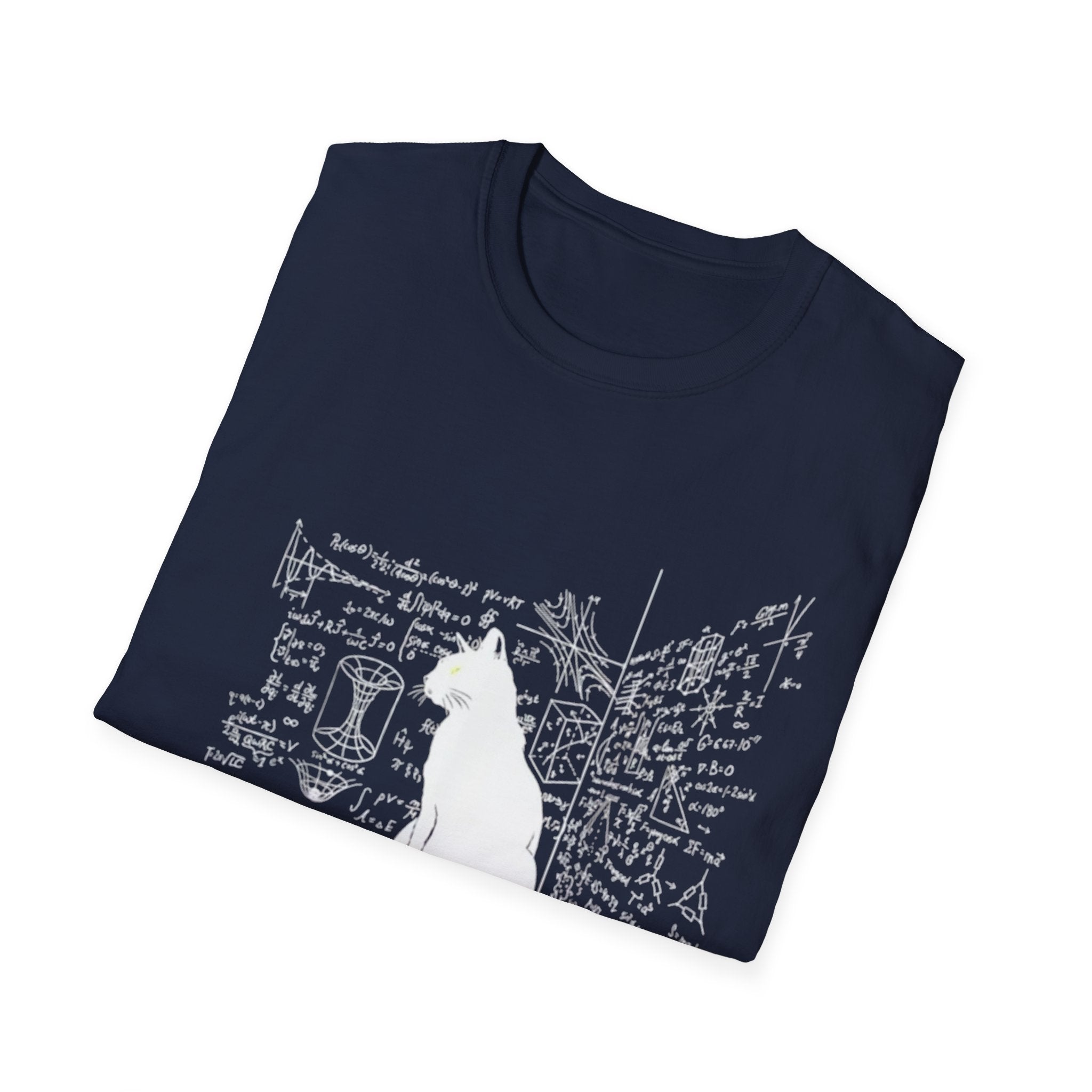 Schrodingers cat tee, escape plan, Cat silhouette with handwritten notes T-Shirt | Science doodle tee
