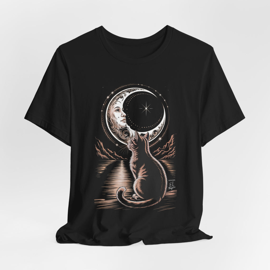 Celestial Cat Graphic Tee - Boho T-Shirt, Unisex Cat Lover Shirt, Moon Phase Top, Gift for Pet Owners, Astrology Apparel