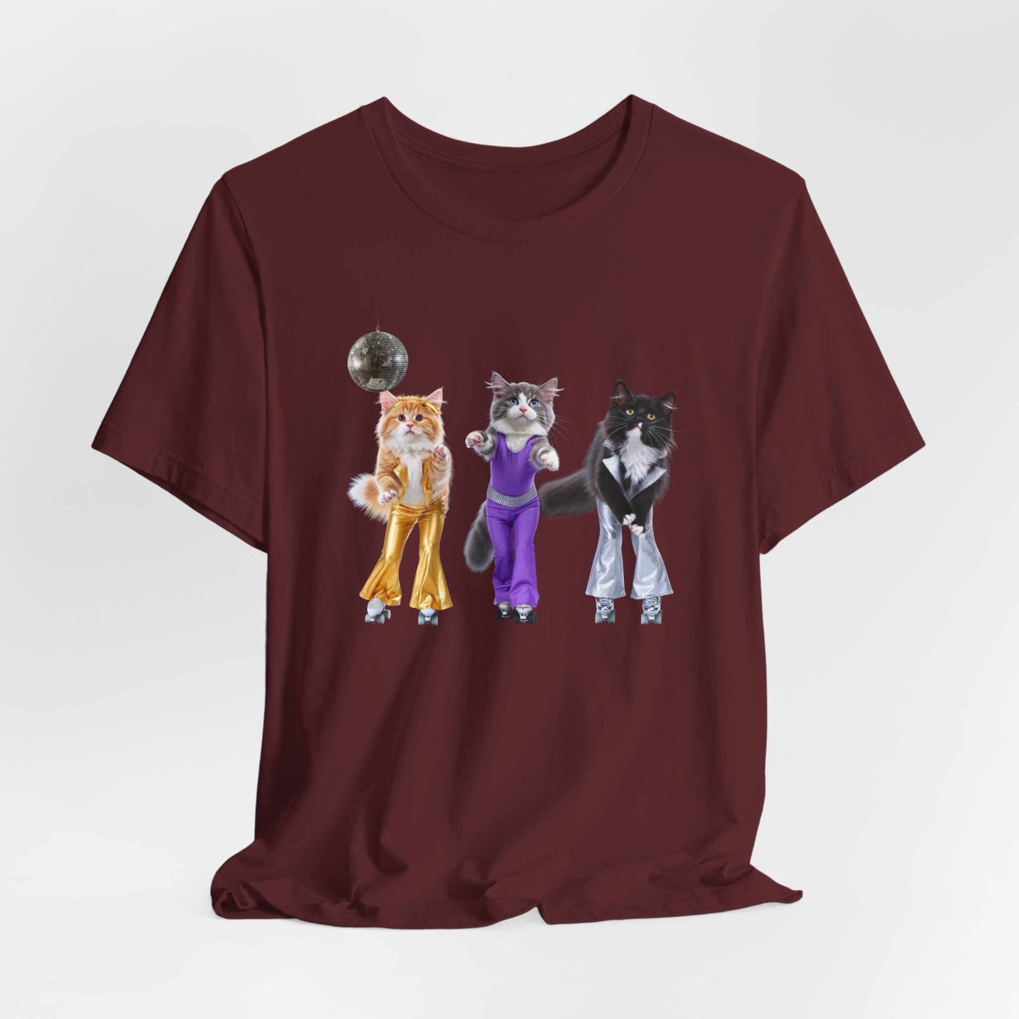Disco Cats Trio T-Shirt | Cat Roller Skate Illustration, Retro 70s Vibe