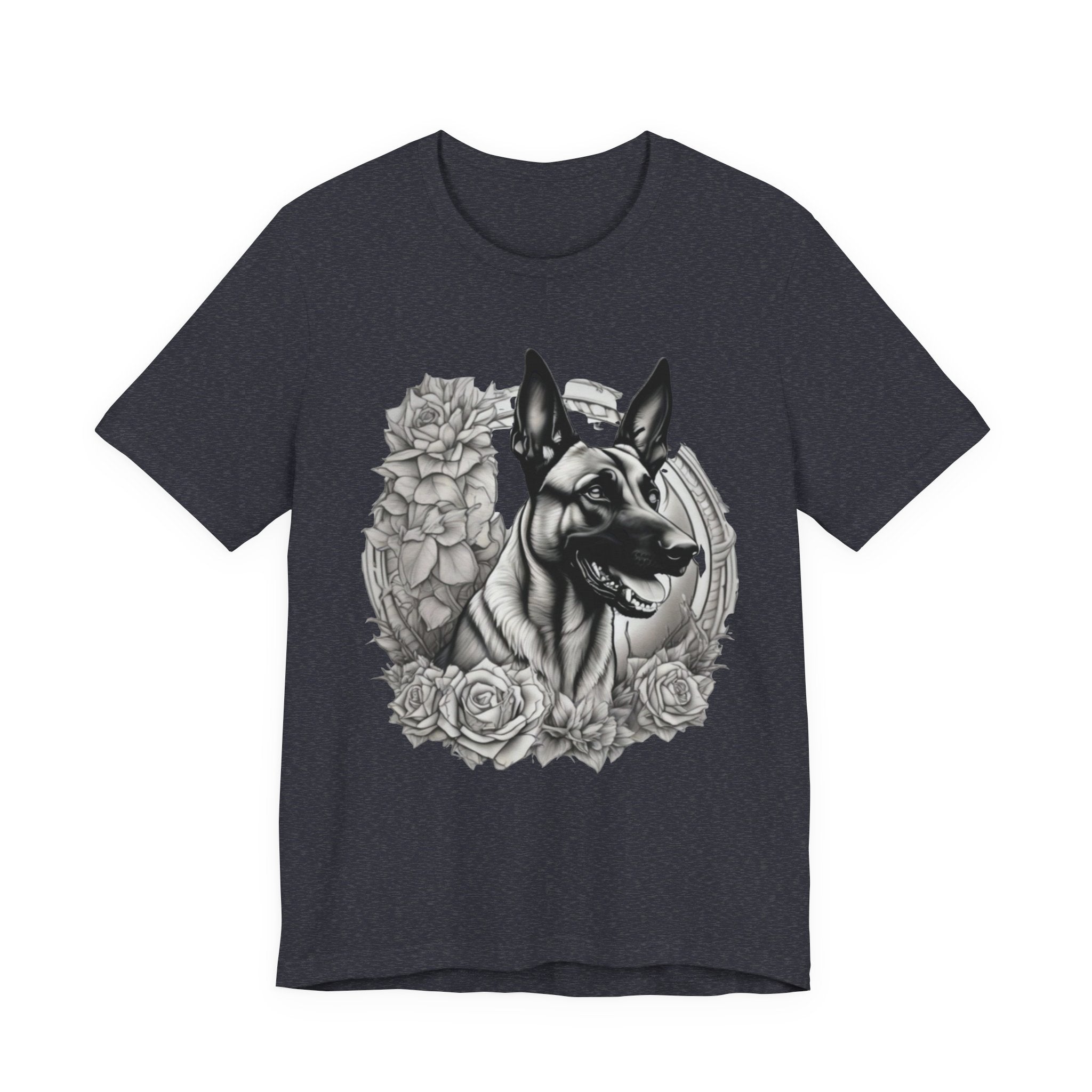 Belgian Malinios Portrait T-Shirt | Floral Frame Dog Tee