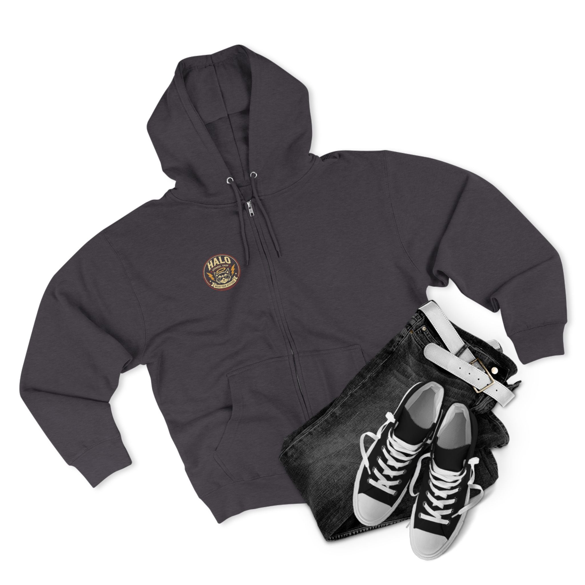 Halo Apparel Co. Vintage Cat Logo Zip Hoodie