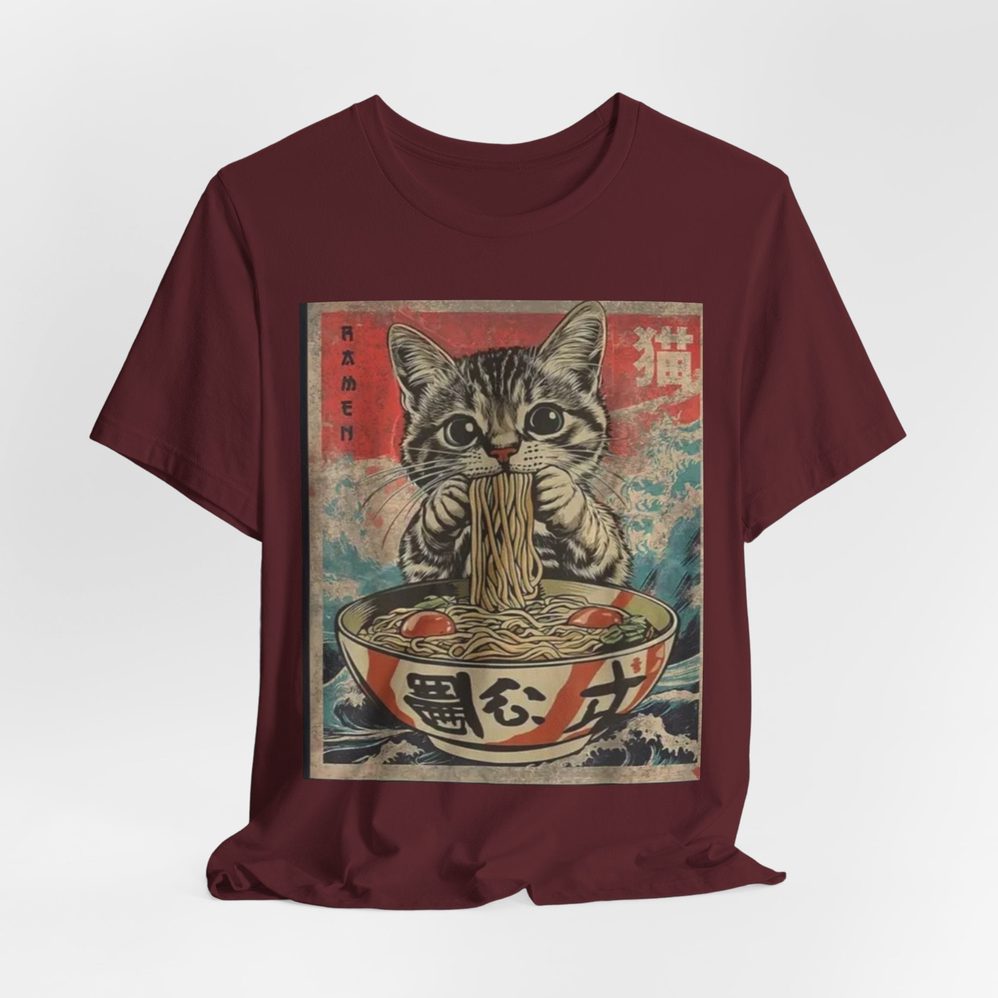 Vintage Cat Eating Ramen Tee, Cat Lover Gift, Funny T-Shirt, Cute Graphic Tee, Anime Apparel, Pet Enthusiast Wear