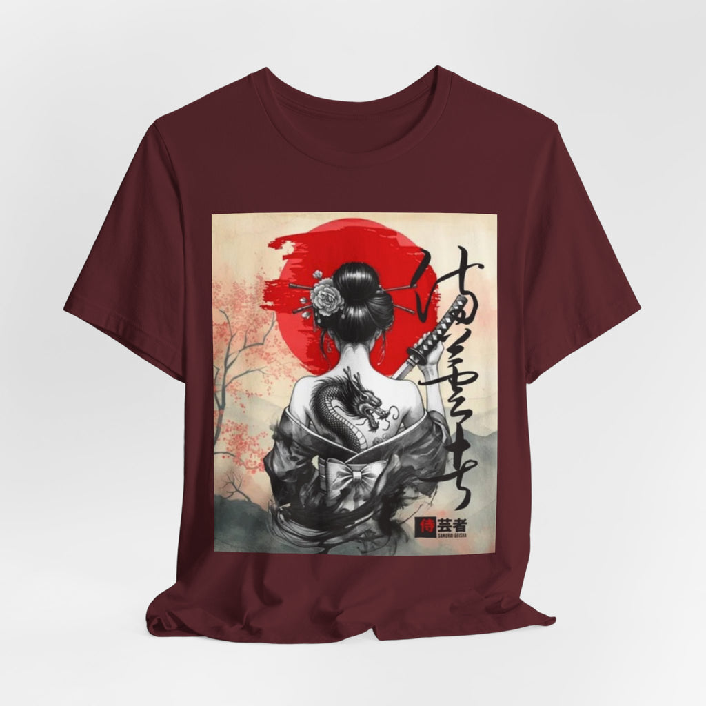 Geisha Portrait Tee | Japanese Red Sun, Dragon Tattoo, Calligraphy