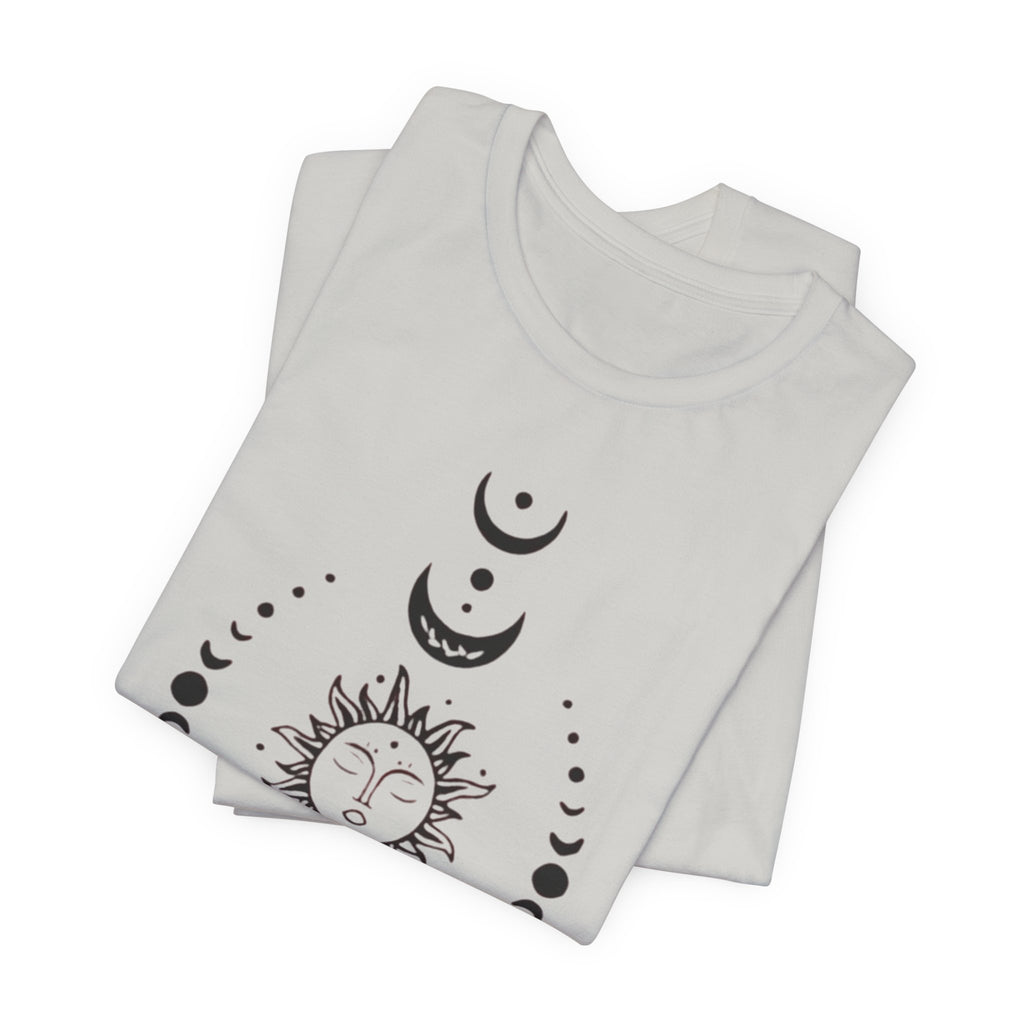 Celestial Phase Unisex Tee | Sun and Moon Graphic Tee, Astrology Shirt, Boho Style, Gift for Sky Lovers, Casual Everyday Wear