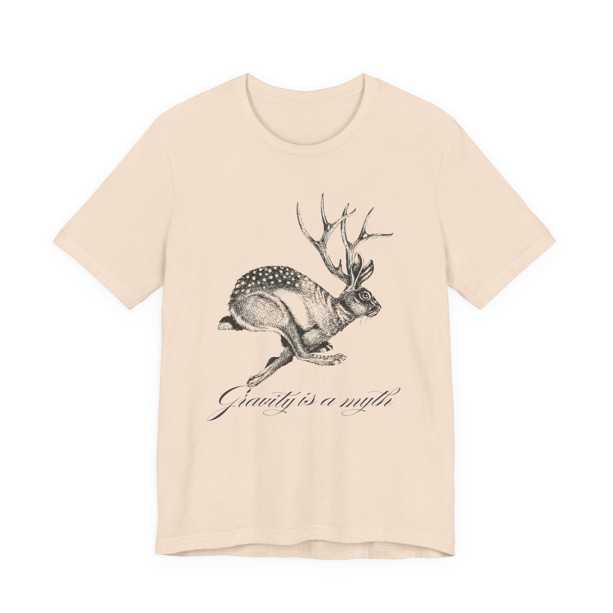 Gravity is a myth tee| hand -Drawn Jackalope Art, Script Motto