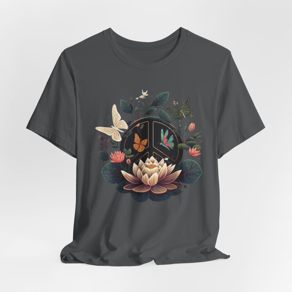 Lotus Bloom and Butterflies Tee | Floral Peace Symbol T-Shirt