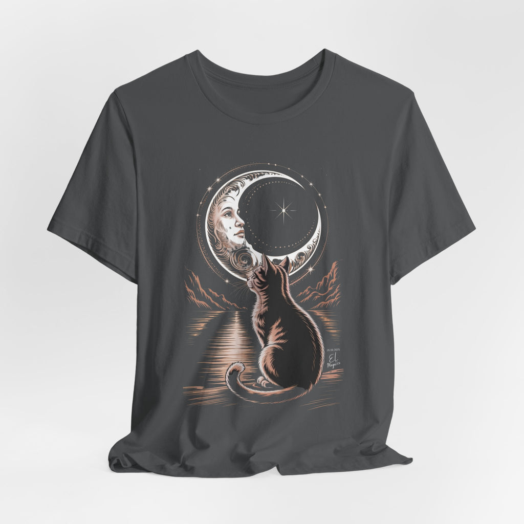 Celestial Cat Graphic Tee - Boho T-Shirt, Unisex Cat Lover Shirt, Moon Phase Top, Gift for Pet Owners, Astrology Apparel