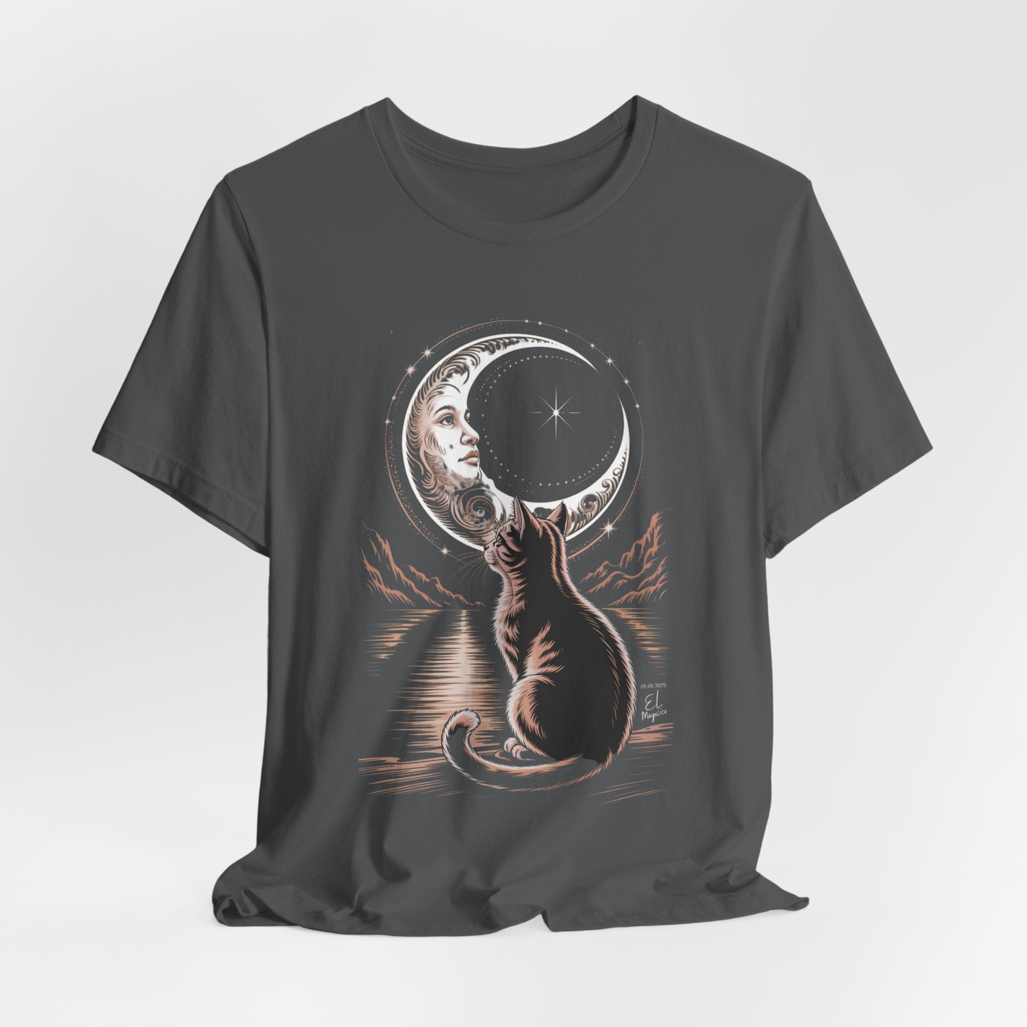 Celestial Cat Graphic Tee - Boho T-Shirt, Unisex Cat Lover Shirt, Moon Phase Top, Gift for Pet Owners, Astrology Apparel