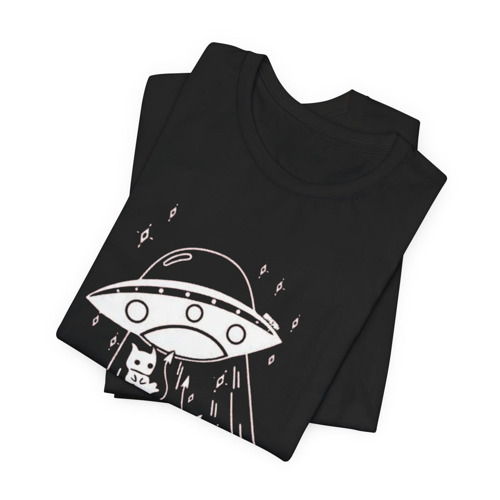 Alien cat abduction tee, Celestial Hand Line Art Tee | Minimal Mystic Illustration, White T-Shirt