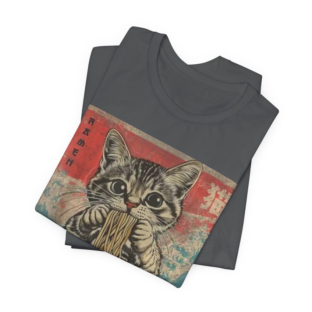 Vintage Cat Eating Ramen Tee, Cat Lover Gift, Funny T-Shirt, Cute Graphic Tee, Anime Apparel, Pet Enthusiast Wear