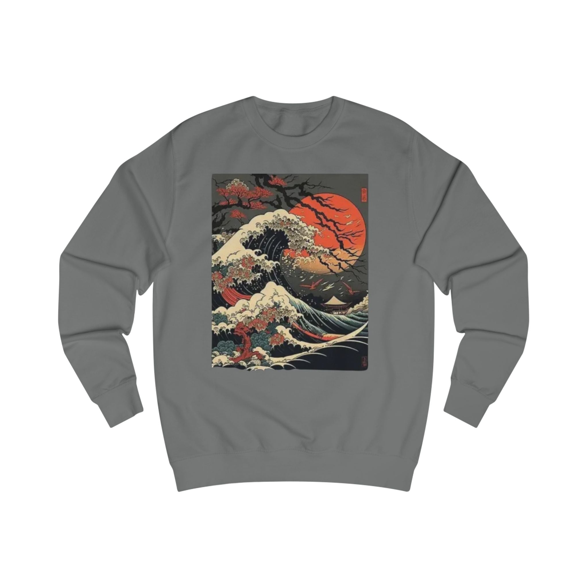 Japanese Wave Moon Sweatshirt | Hokusai Inspired Ocean Sunset