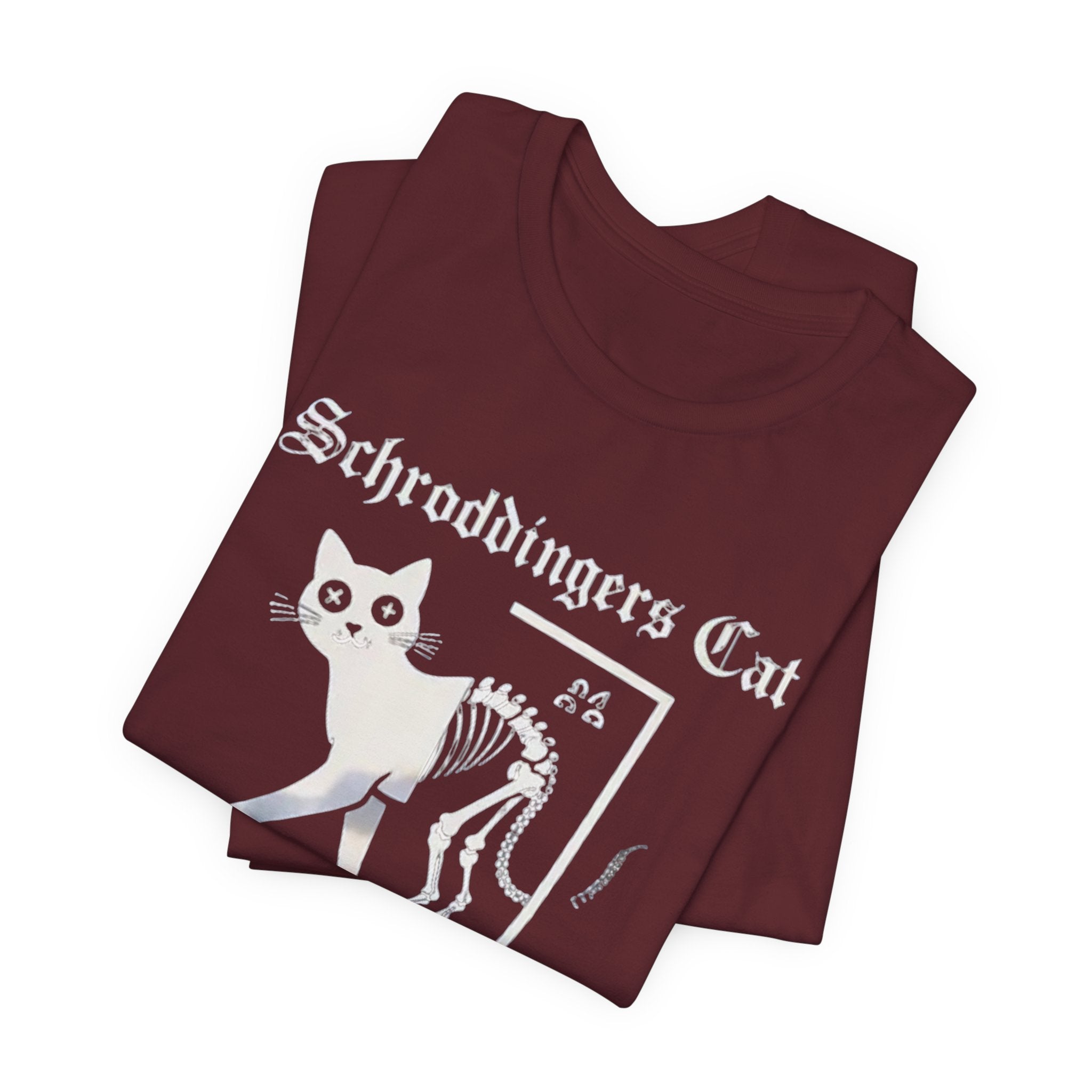 Schrodingers Cat skeleton illustration T-Shirt | Dead & Alive cat science tee