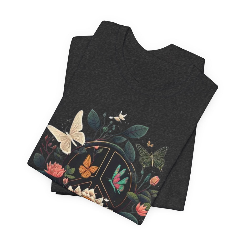 Lotus Bloom and Butterflies Tee | Floral Peace Symbol T-Shirt