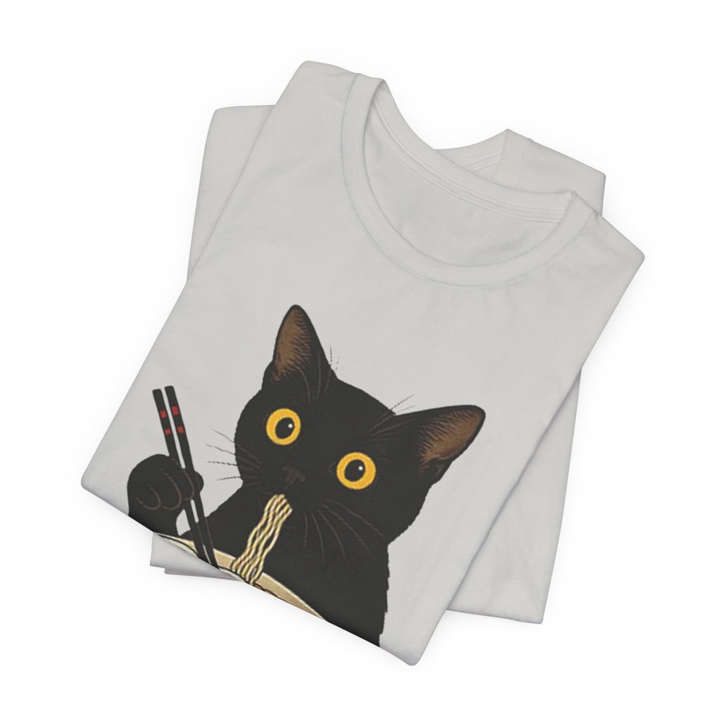 Black Cat Eating Ramen Tee | Cat with Ramen Bowl T-Shirt