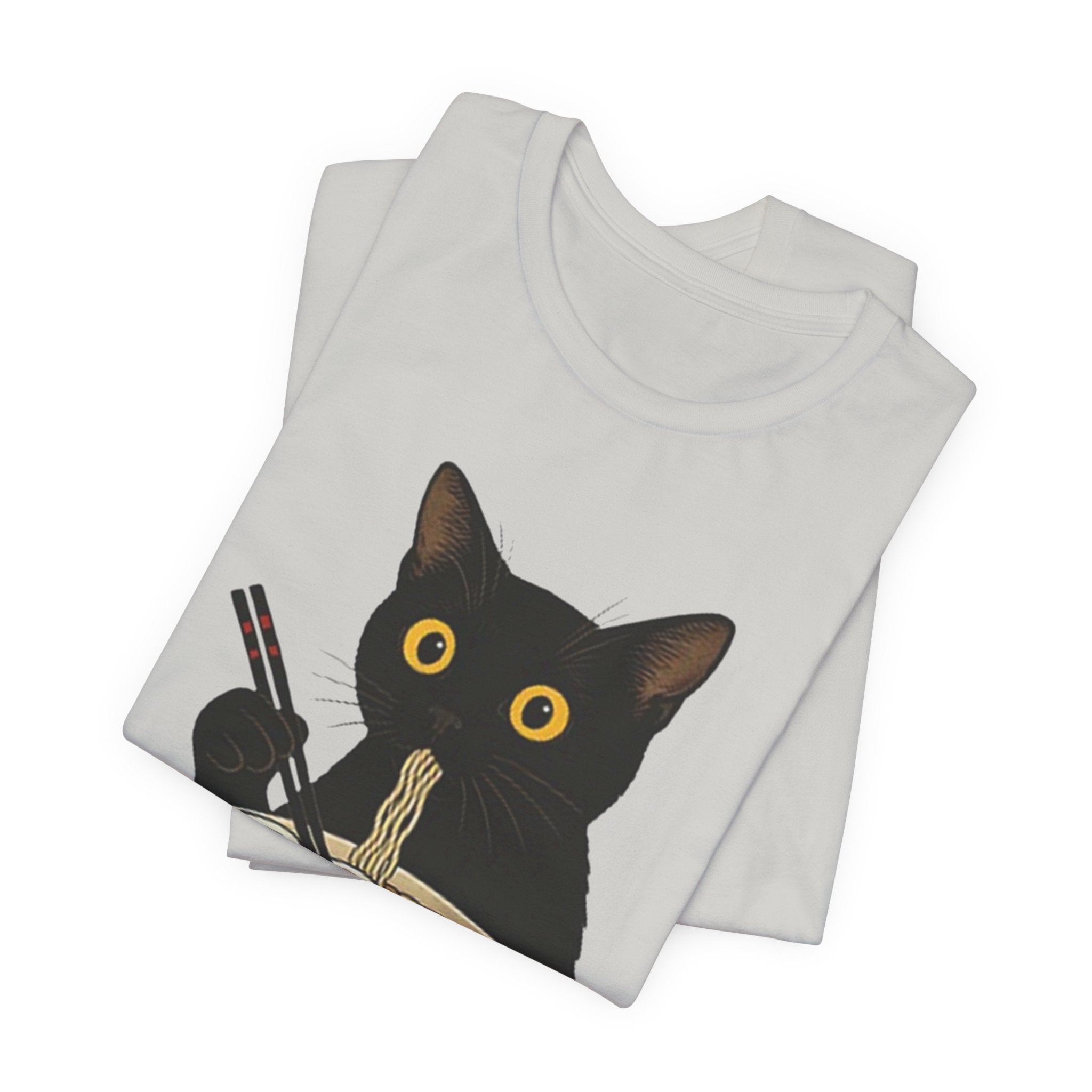Black Cat Eating Ramen Tee | Cat with Ramen Bowl T-Shirt