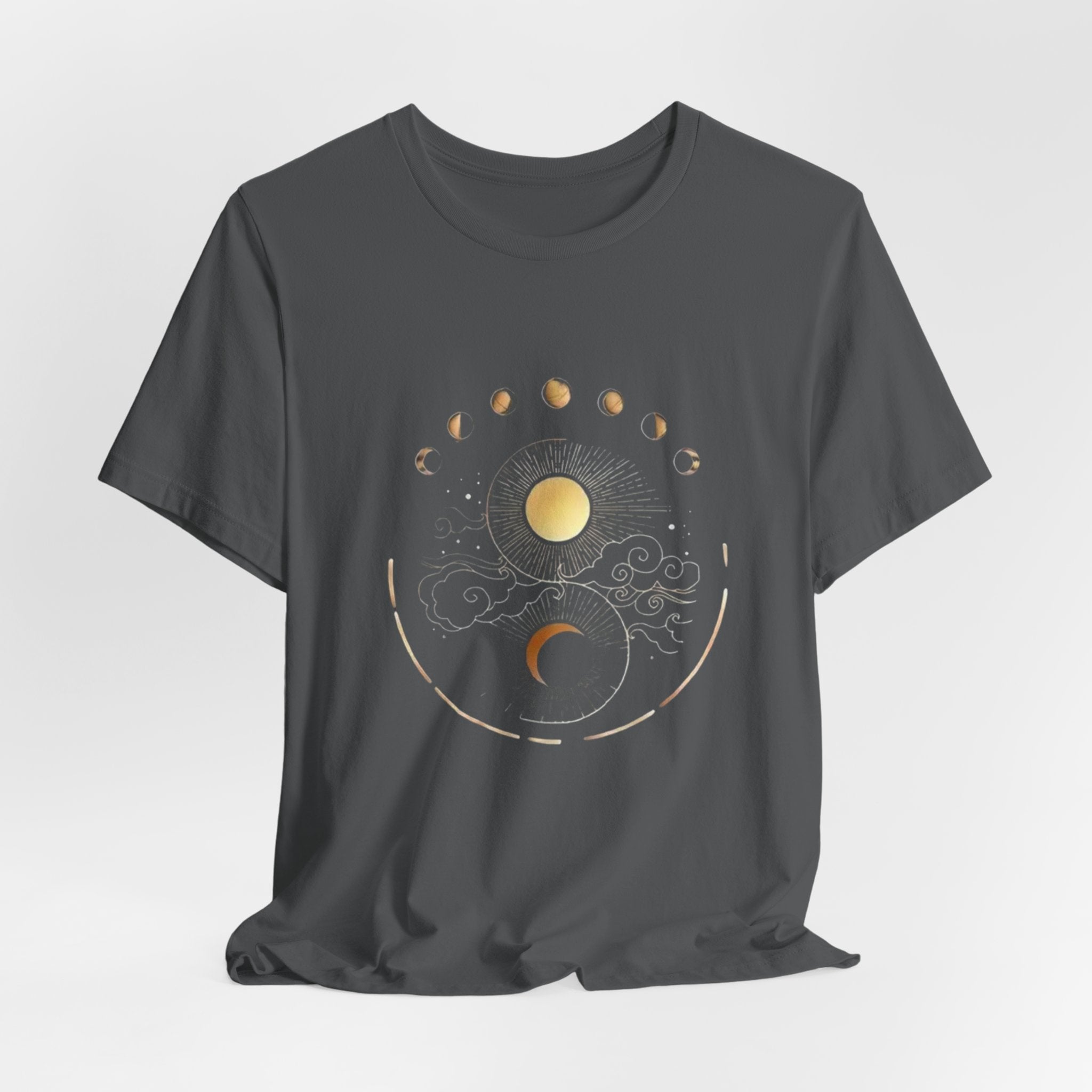 Celestial Phases Unisex Tee, Astrology Shirt, Lunar Cycle T-Shirt, Gift for Astronomers, Black Graphic Tee, Horoscope Apparel