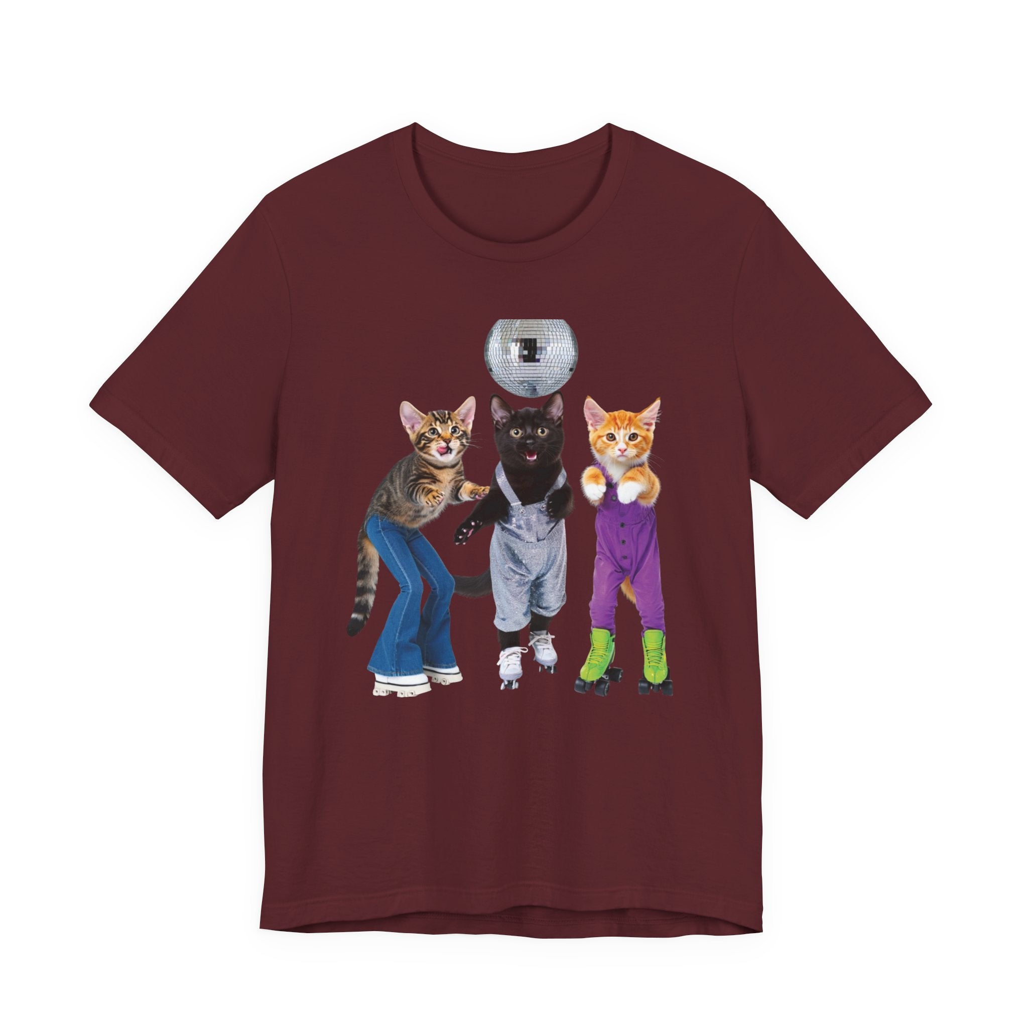 Disco Roller Cats T-Shirt | Three Cats on Roller Skates with Disco Ball