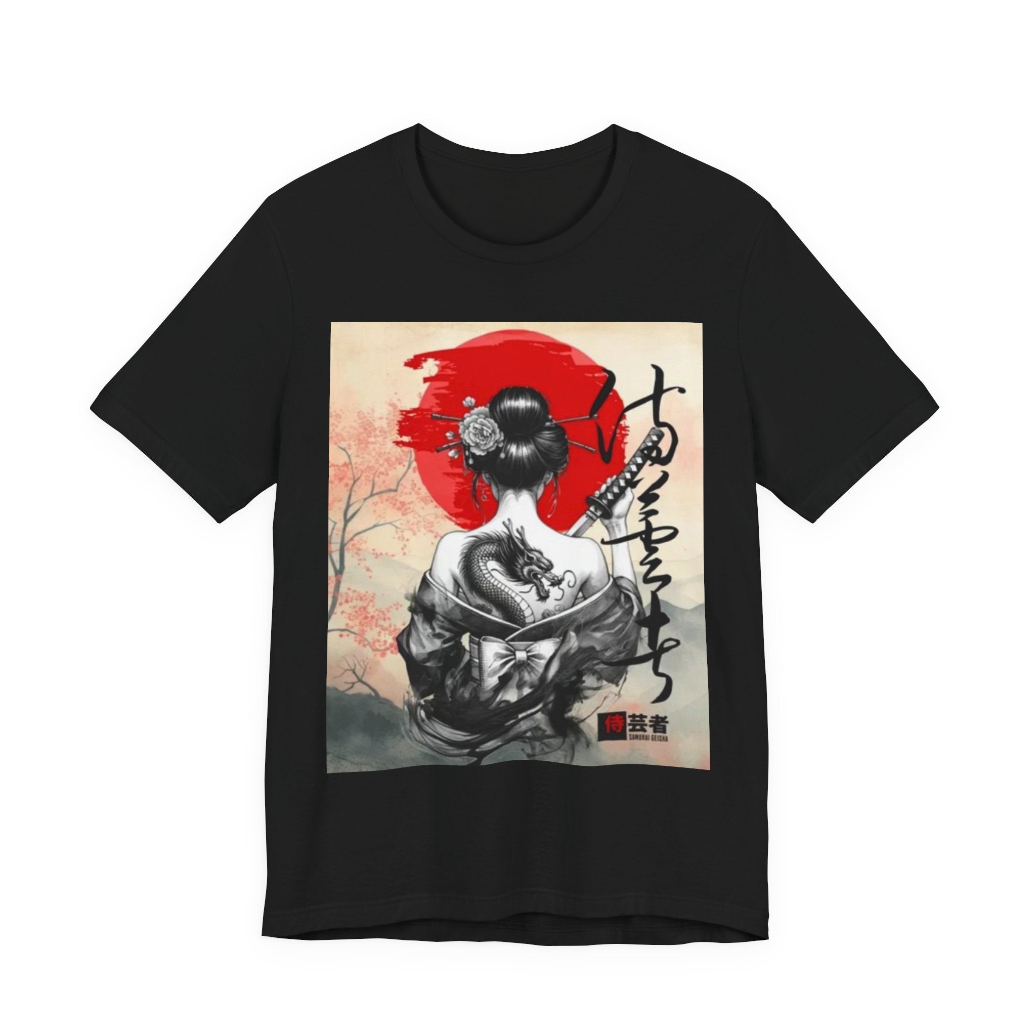 Geisha Portrait Tee | Japanese Red Sun, Dragon Tattoo, Calligraphy