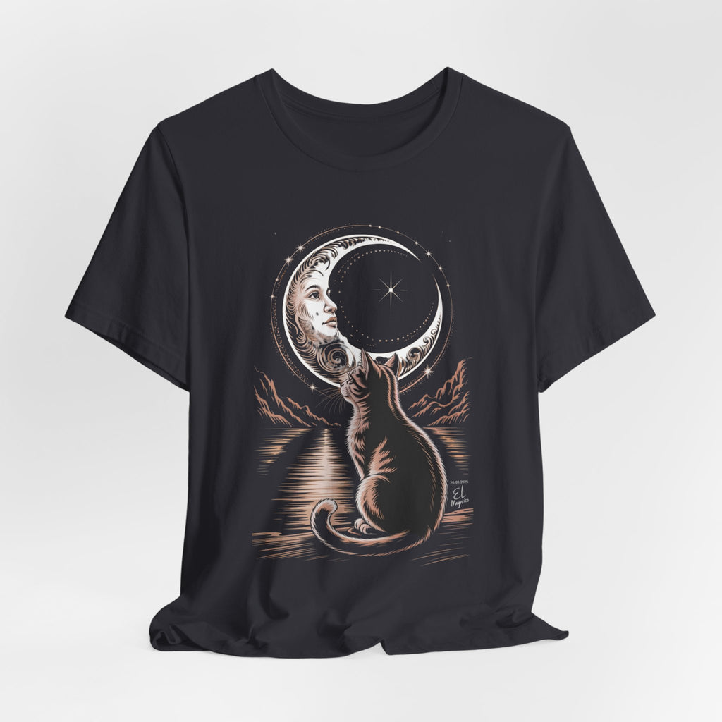 Celestial Cat Graphic Tee - Boho T-Shirt, Unisex Cat Lover Shirt, Moon Phase Top, Gift for Pet Owners, Astrology Apparel
