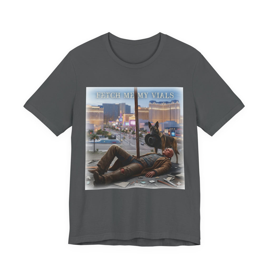 Fetch me my vials, Fallout Tee, Street Scene Graphic Tee — "Fetch Me My Vials" Retro Vegas Art Shirt