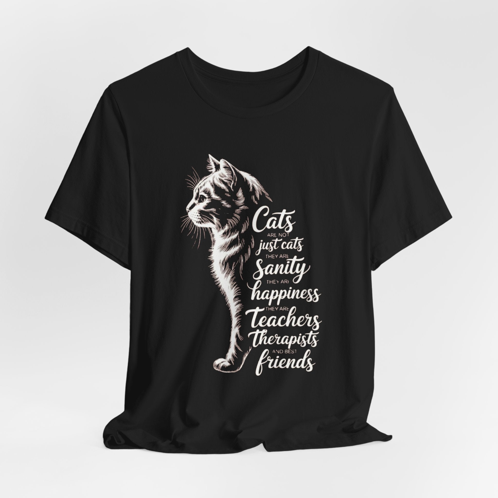 Cat Illustration Unisex Tee, Positive Vibes Motivational Tshirt, Cat Lover Shirt, Graphic Tee Gift, Inspirational Animal Tee