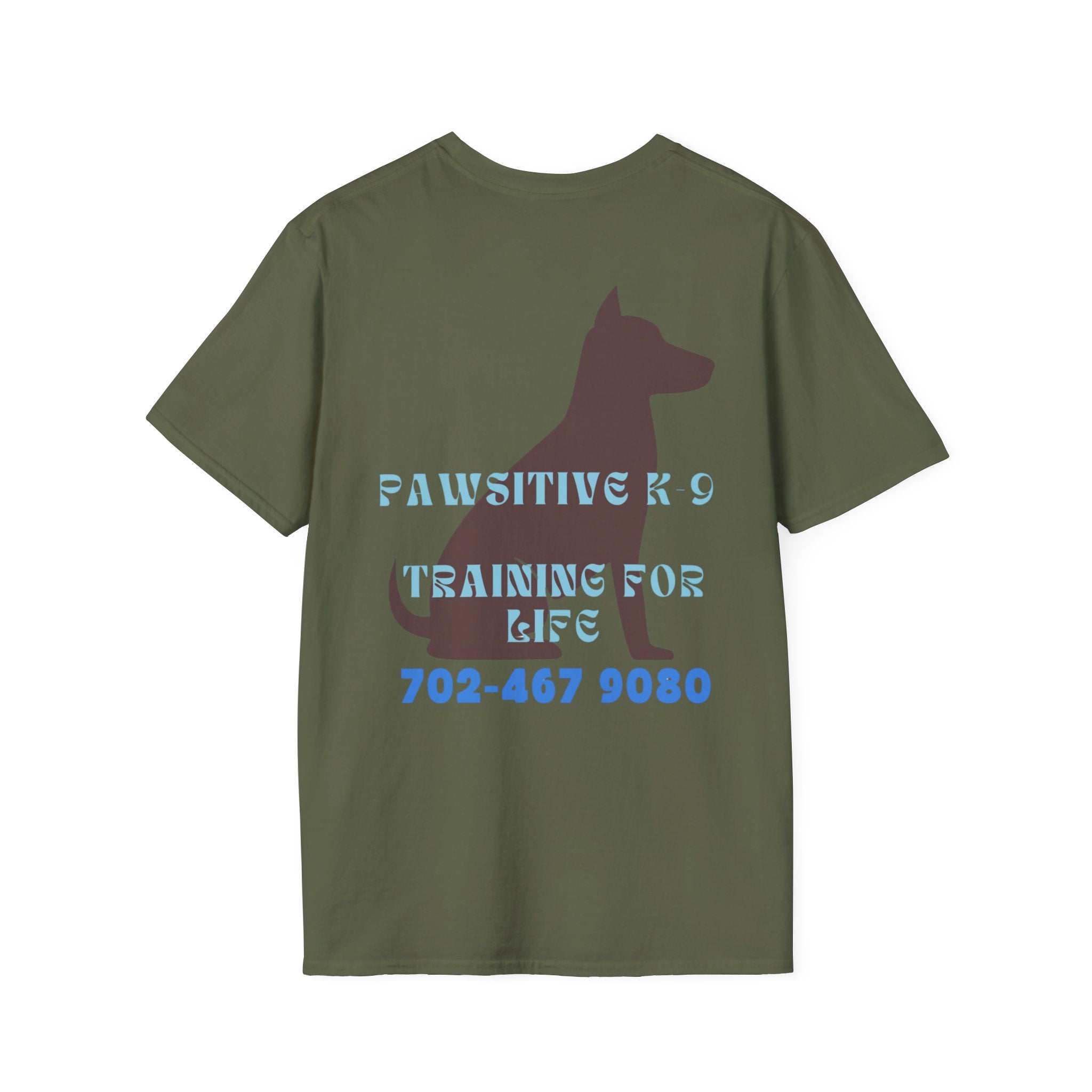Dog Training T-Shirt — "Pawsitive K-9 Training for Real" with Contact Number, Personalized shirt