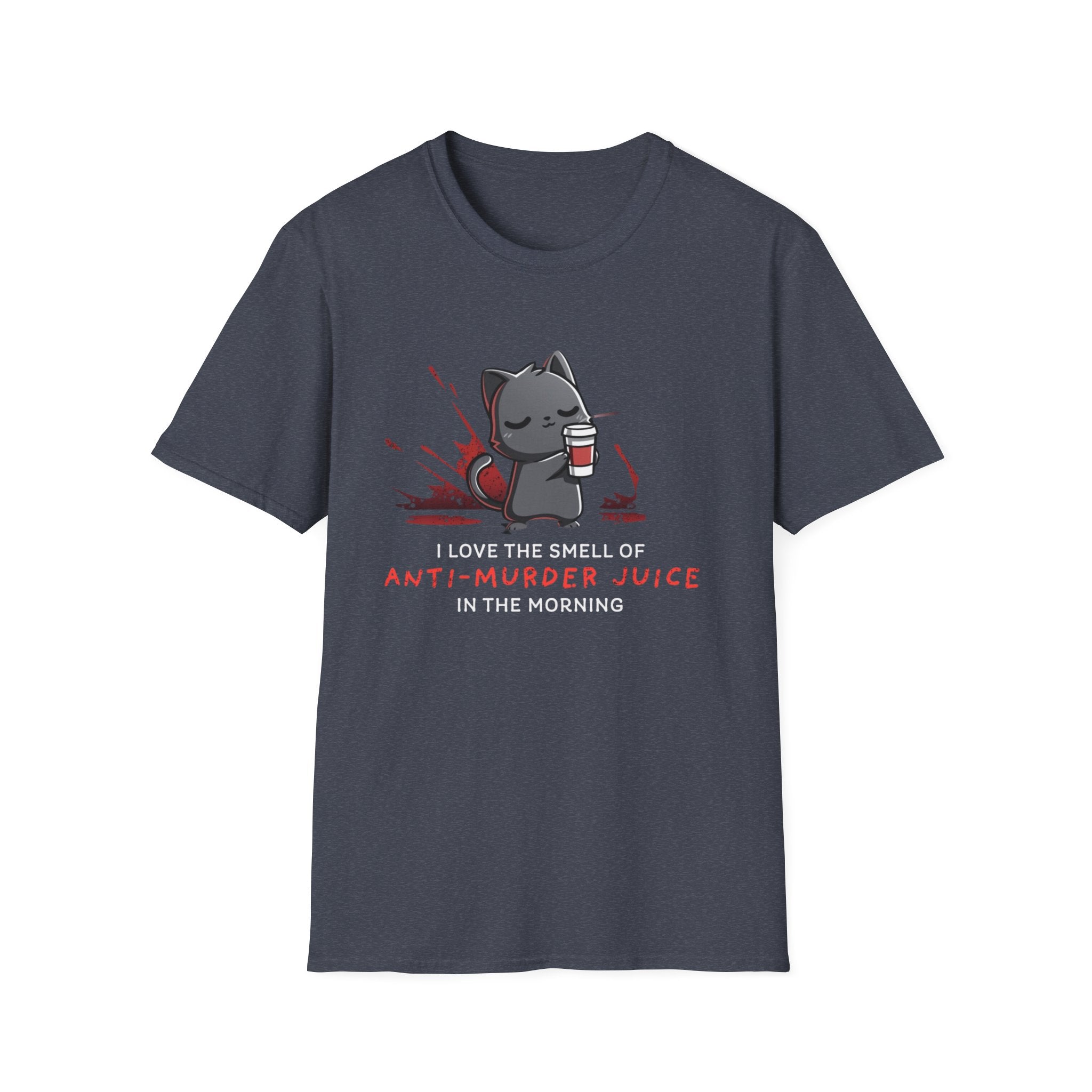 Anti-Murder Juice Cat T-Shirt | Cute Dark Humor Coffee Tee