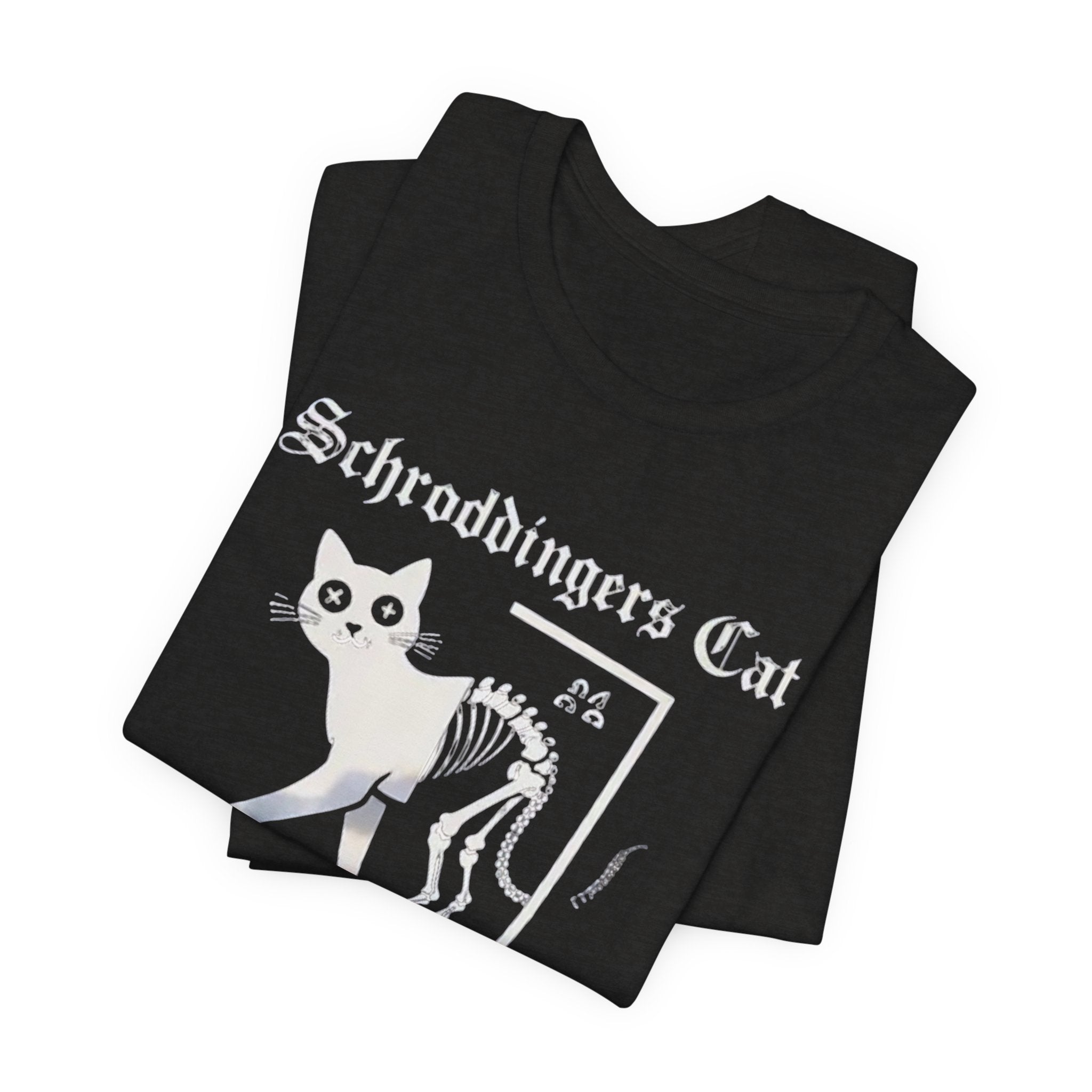 Schrodingers Cat skeleton illustration T-Shirt | Dead & Alive cat science tee