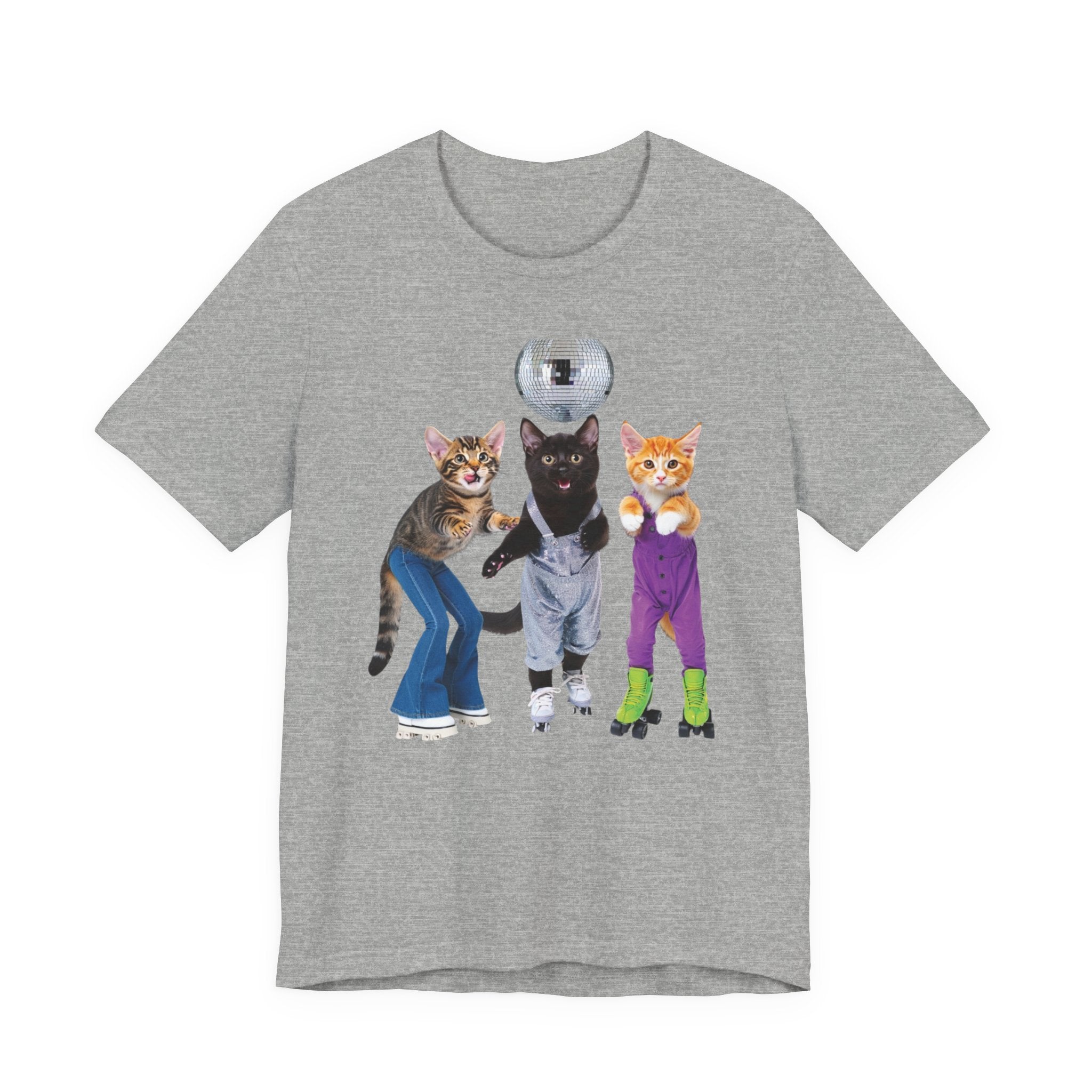 Disco Roller Cats T-Shirt | Three Cats on Roller Skates with Disco Ball